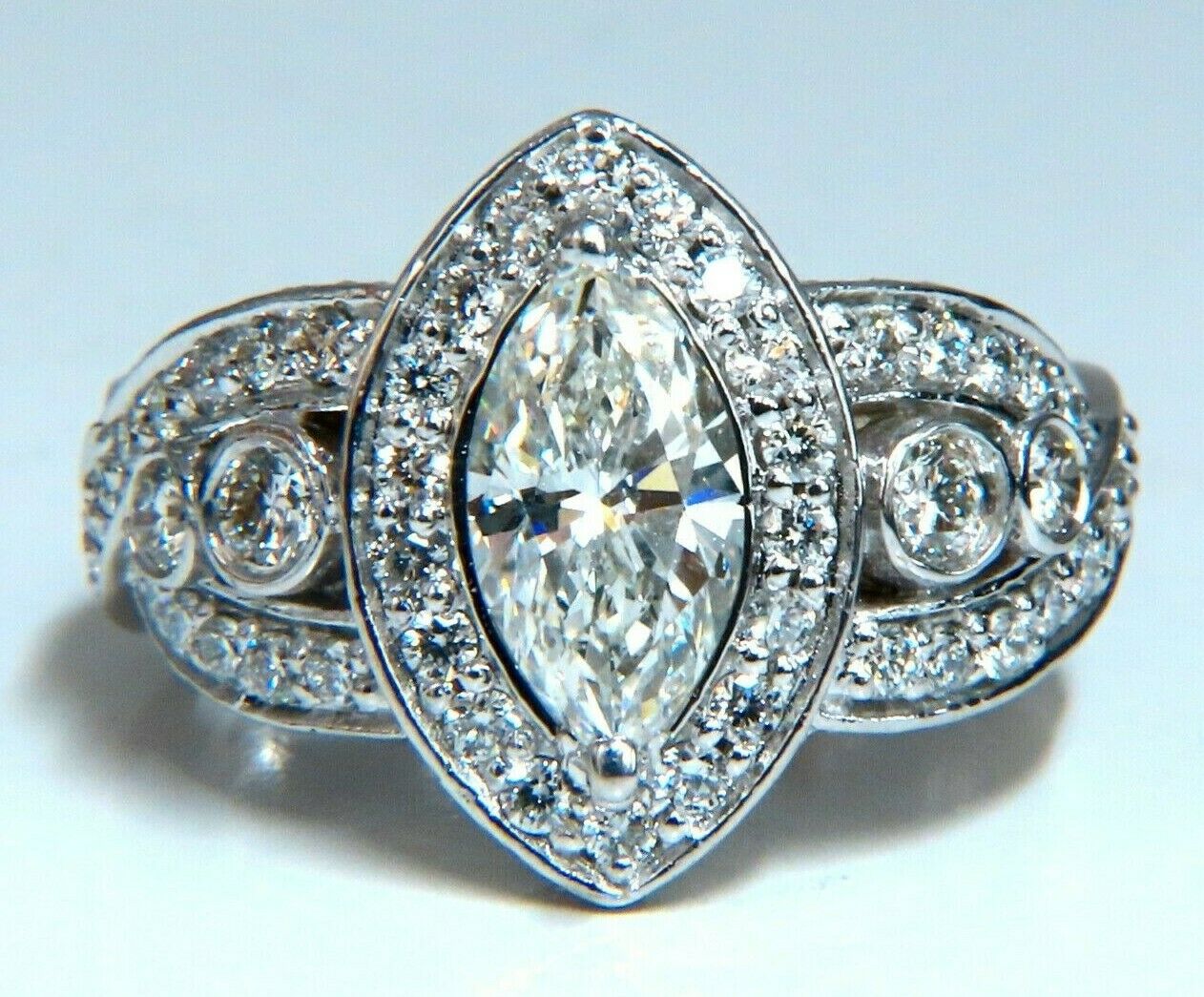 GIA Certified 1.01ct Natural Marquise Diamond Cluster Halo Ring 18kt