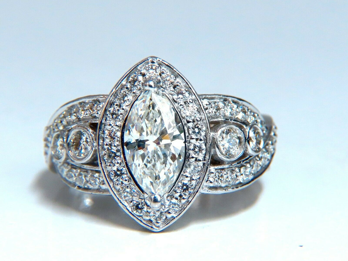 GIA Certified 1.01ct Natural Marquise Diamond Cluster Halo Ring 18kt