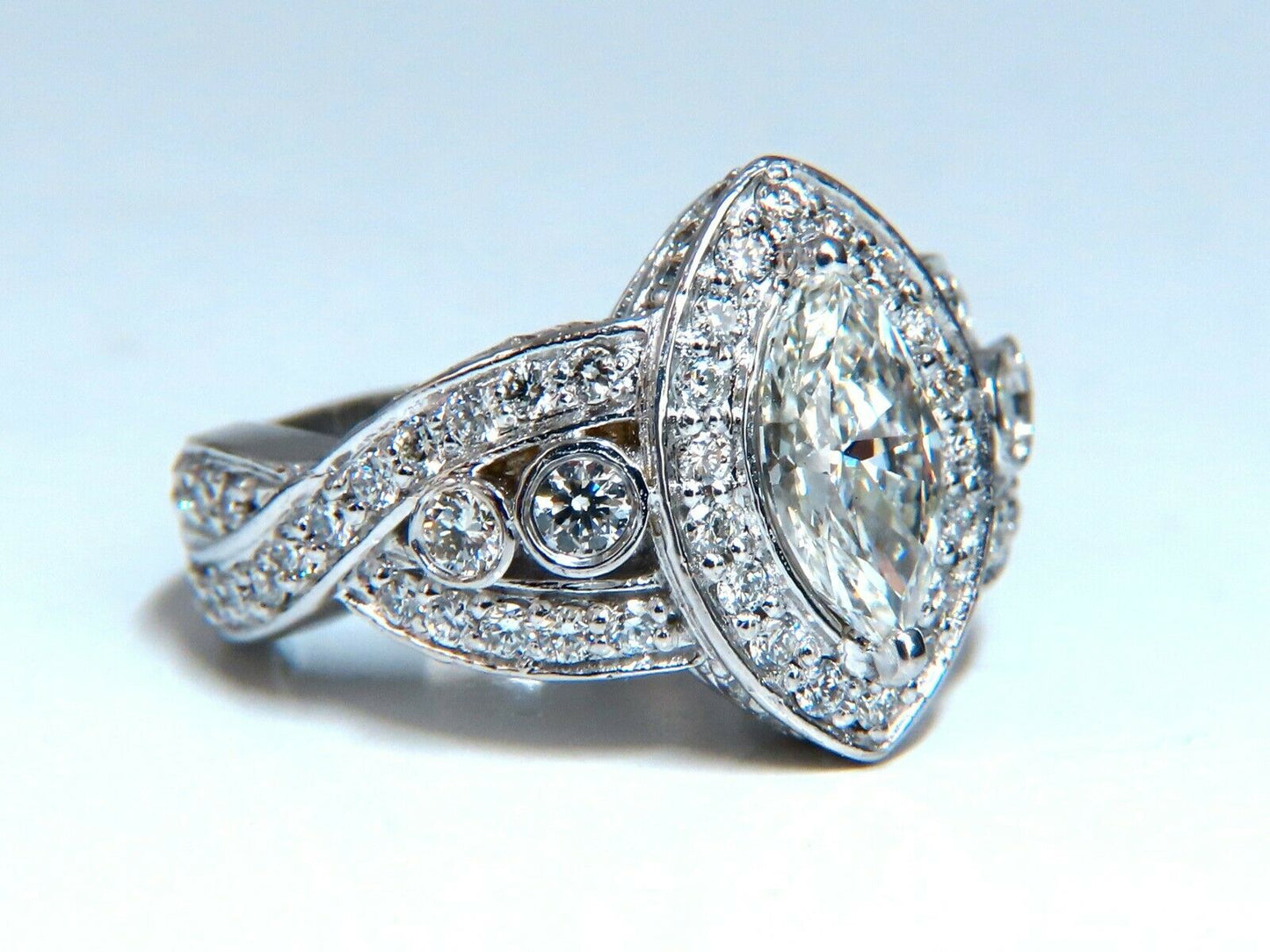 GIA Certified 1.01ct Natural Marquise Diamond Cluster Halo Ring 18kt