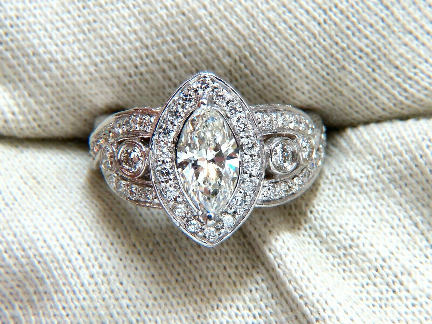 GIA Certified 1.01ct Natural Marquise Diamond Cluster Halo Ring 18kt
