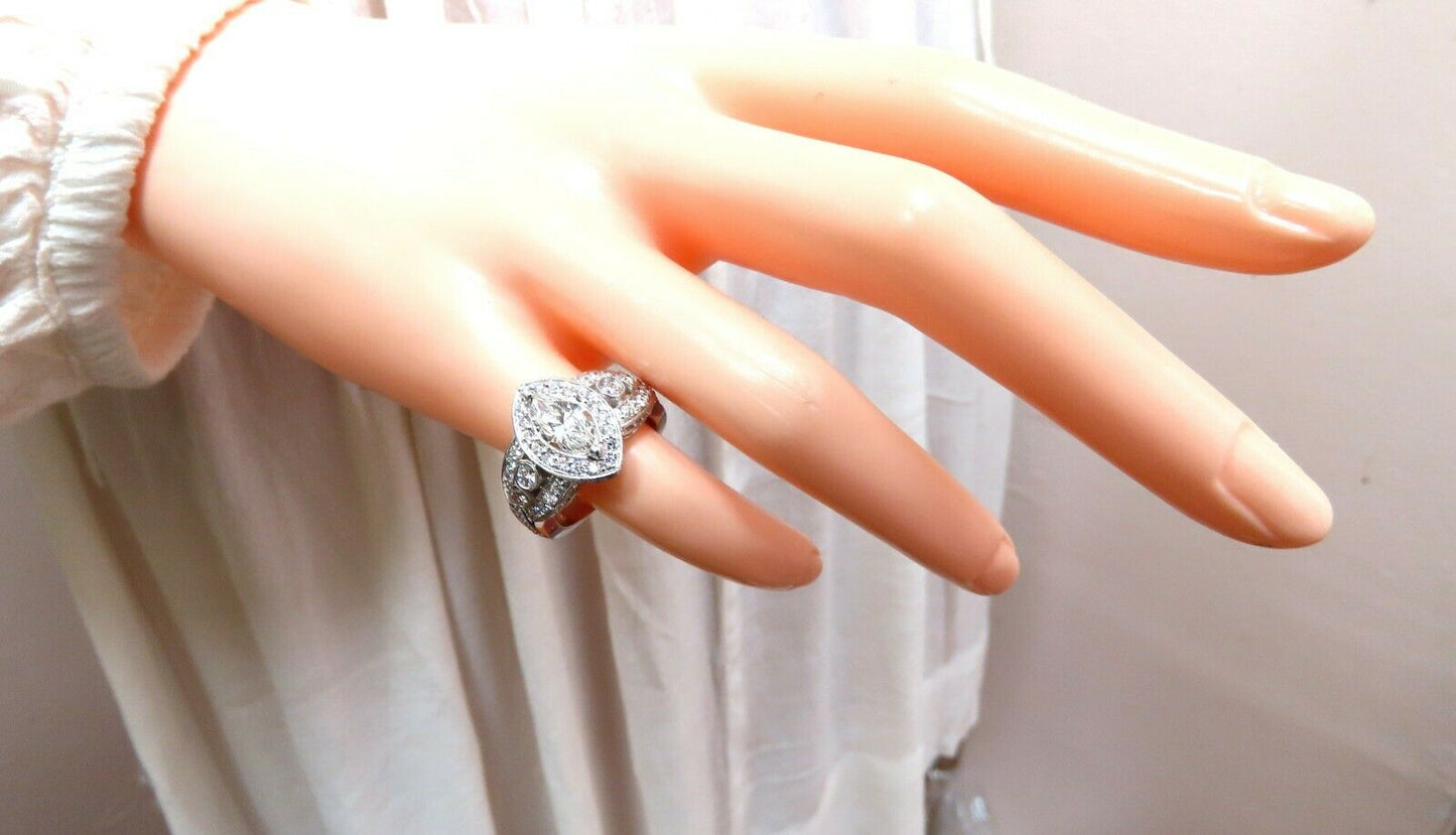 GIA Certified 1.01ct Natural Marquise Diamond Cluster Halo Ring 18kt