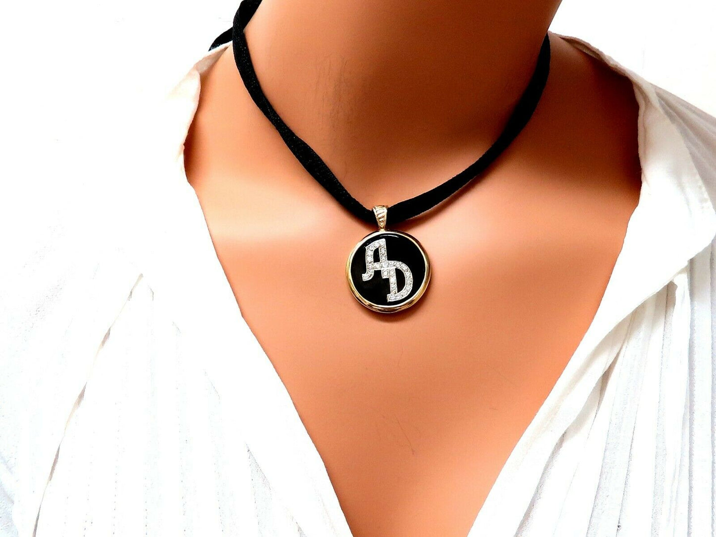 Black Onyx Natural Diamonds Necklace .52ct & Reversible