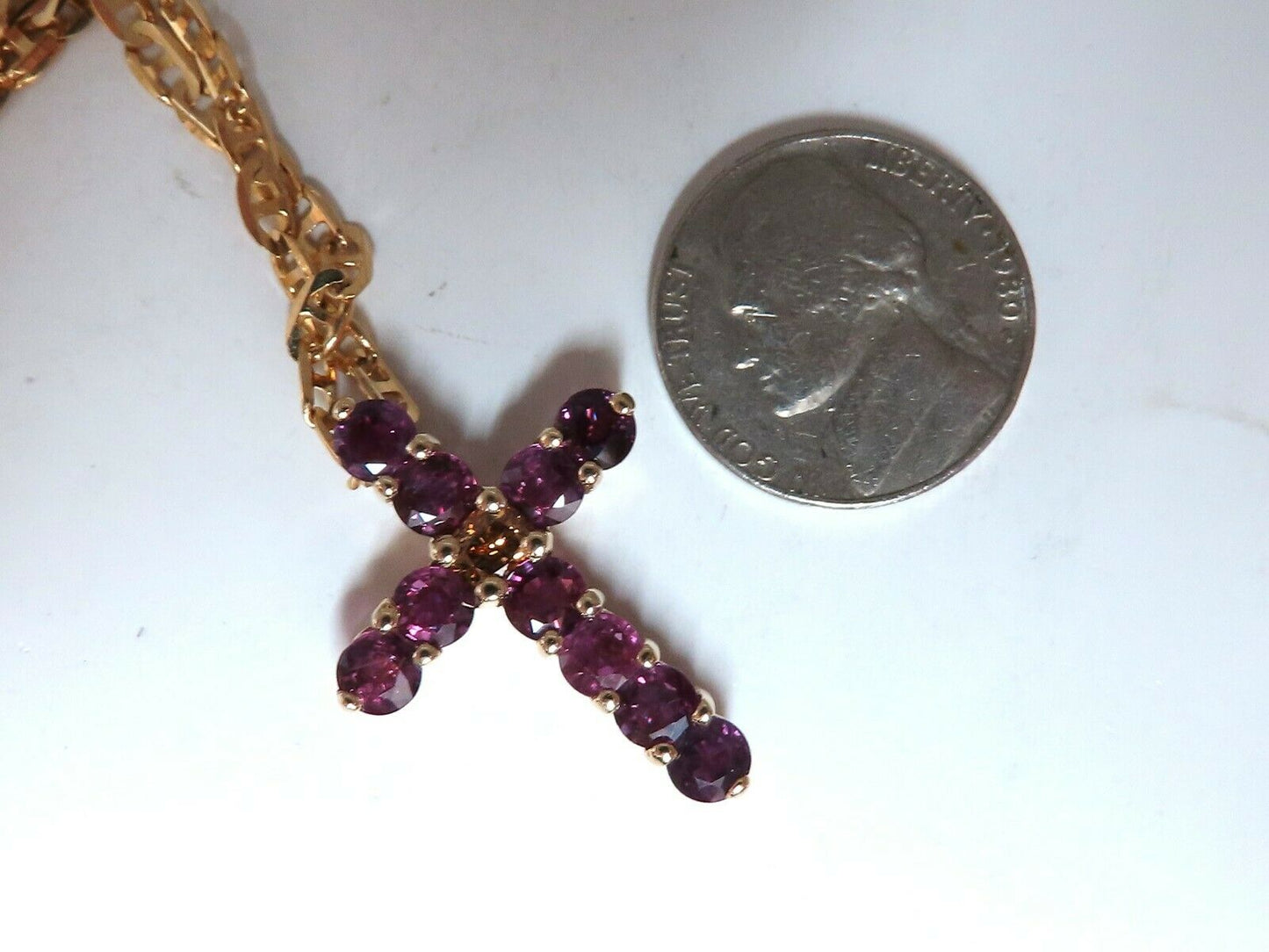 4.67ct Natural Ruby Fancy Color Diamond Cross 14 Karat