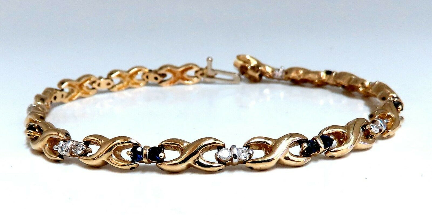 1.16ct Natural Sapphire Diamonds X Link Bracelet 14kt