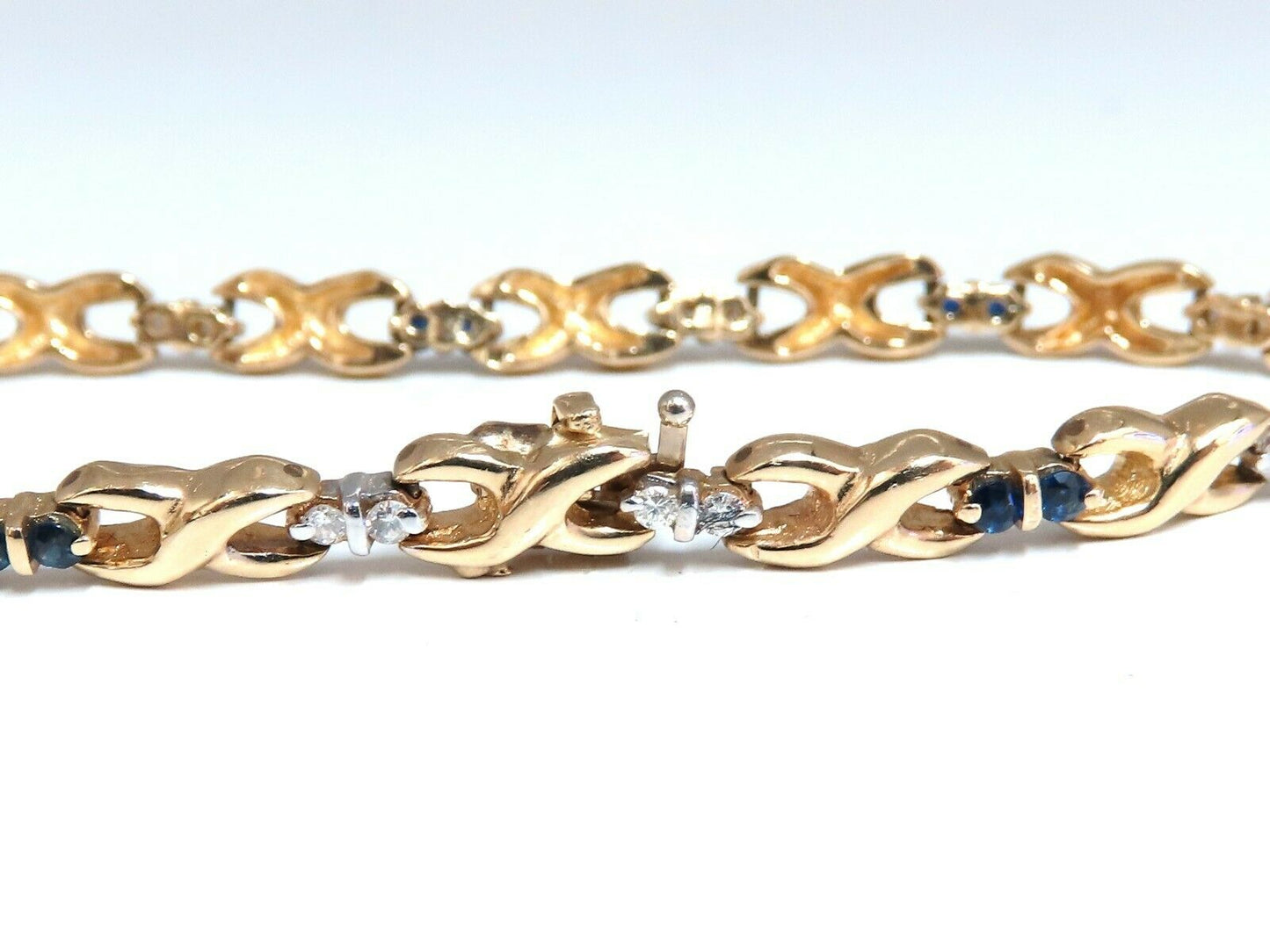 1.16ct Natural Sapphire Diamonds X Link Bracelet 14kt