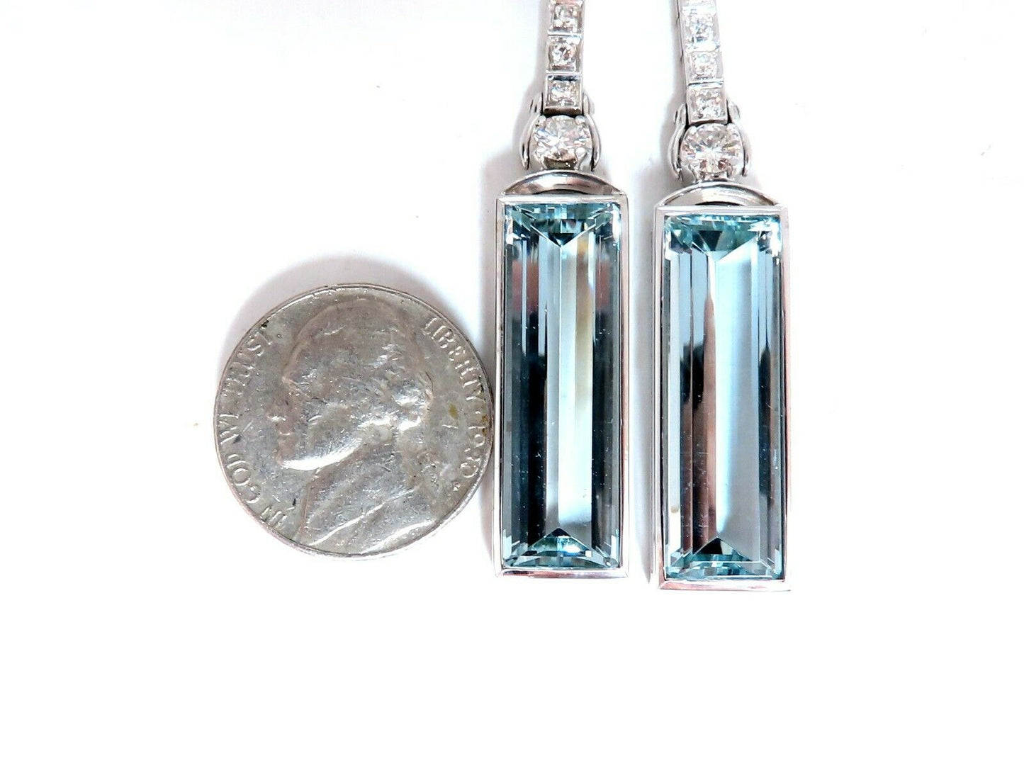 GIA Certified 24.20ct Natural Aquamarine Diamonds Long Dangle Earrings 14kt