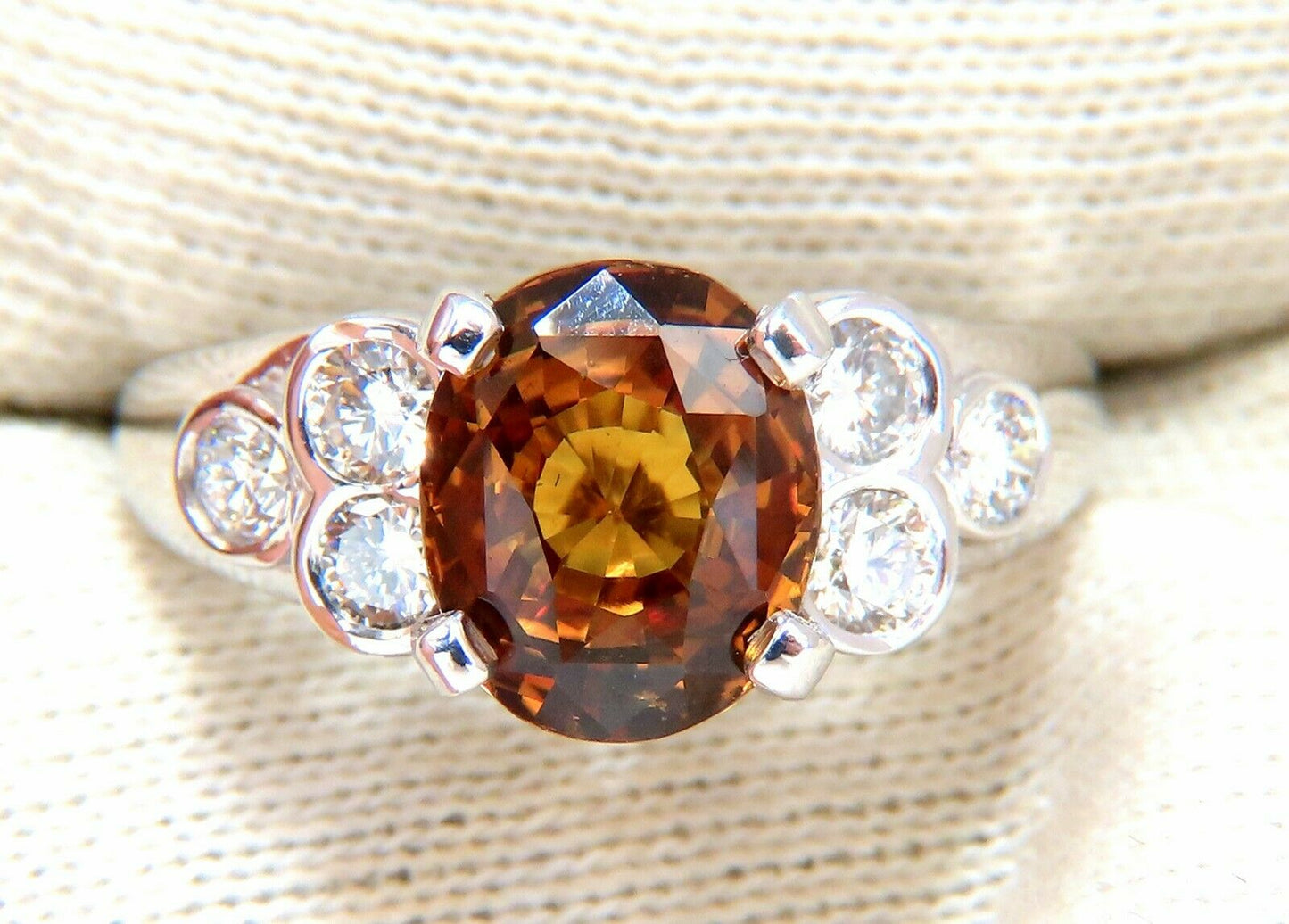 GIA Certified 4.75ct Natural No Heat Orange Brown Sapphire Diamond Ring 14kt