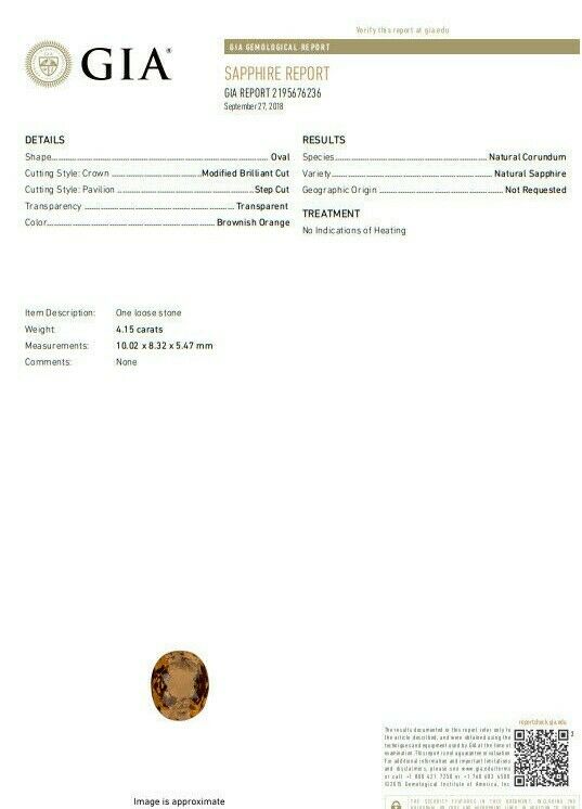 GIA Certified 4.75ct Natural No Heat Orange Brown Sapphire Diamond Ring 14kt