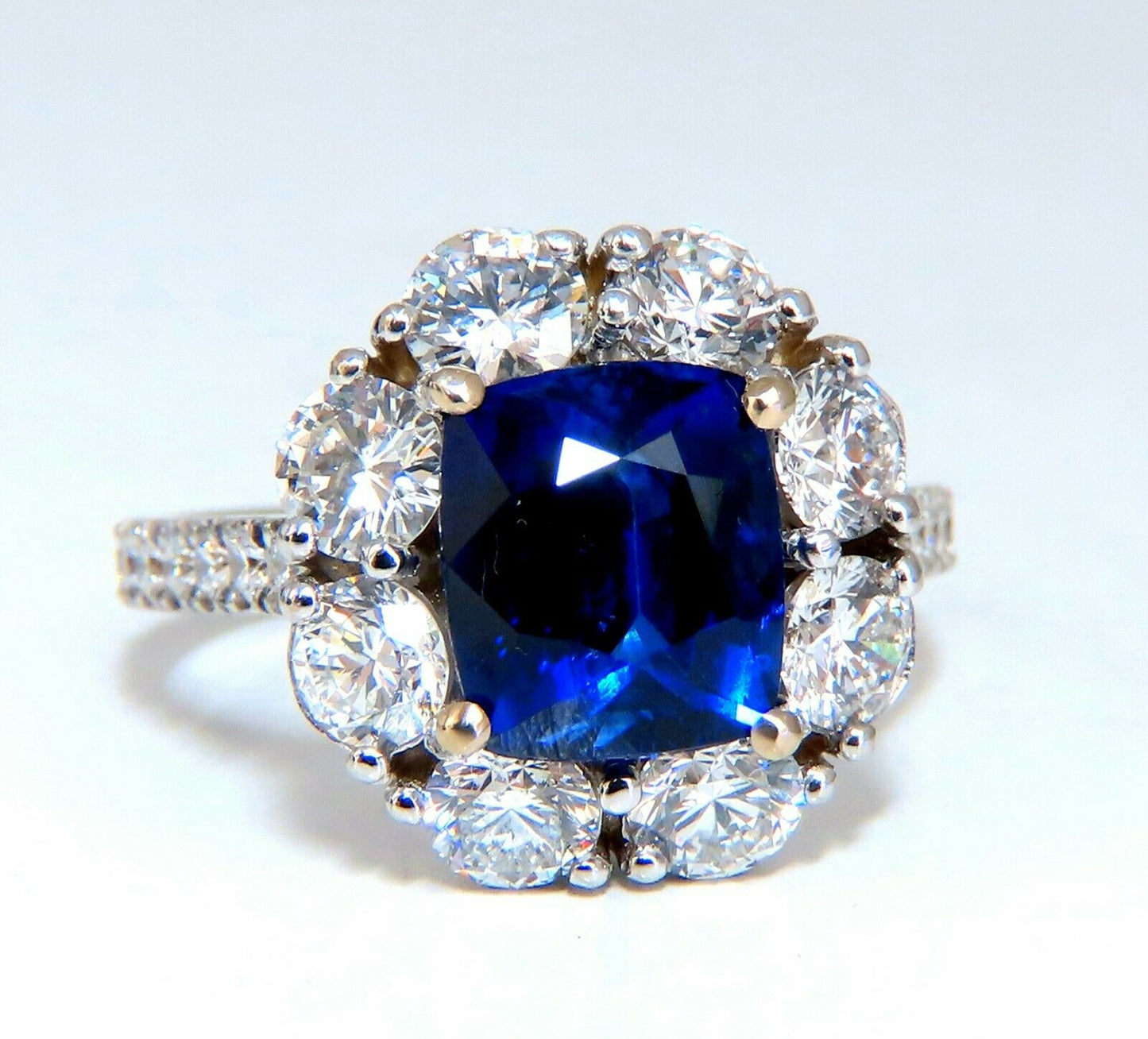 GIA Certified 5.48ct Natural No Heat Royal Blue Sapphire Ring Halo Prime