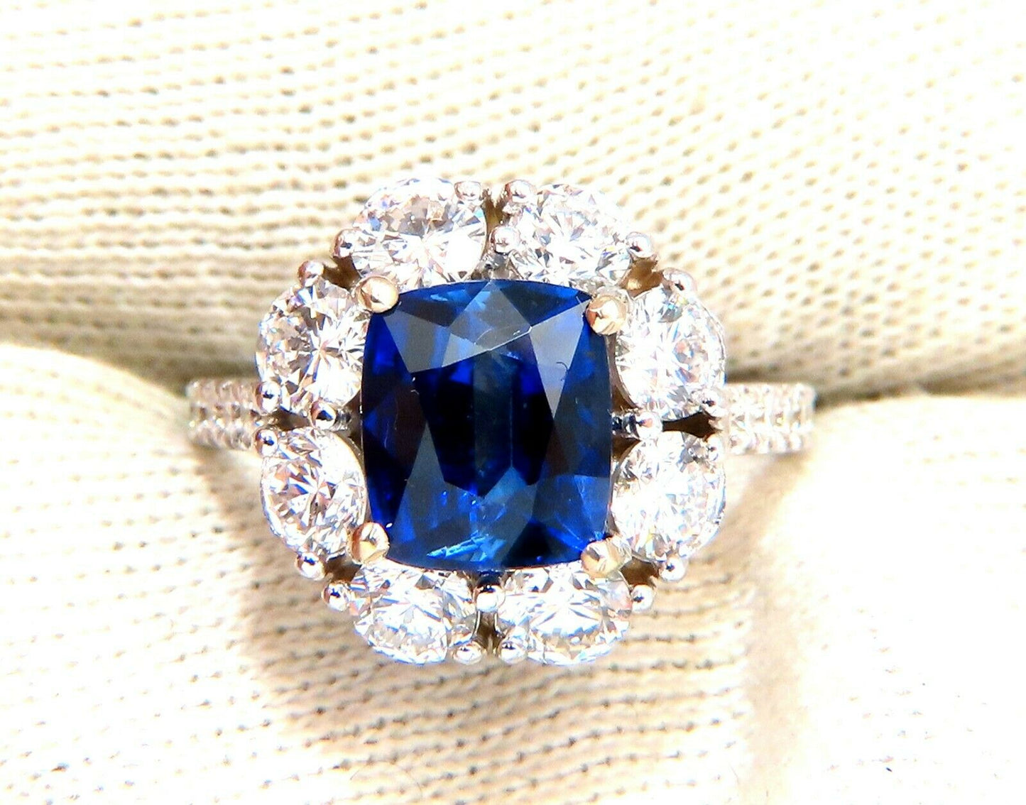 GIA Certified 5.48ct Natural No Heat Royal Blue Sapphire Ring Halo Prime