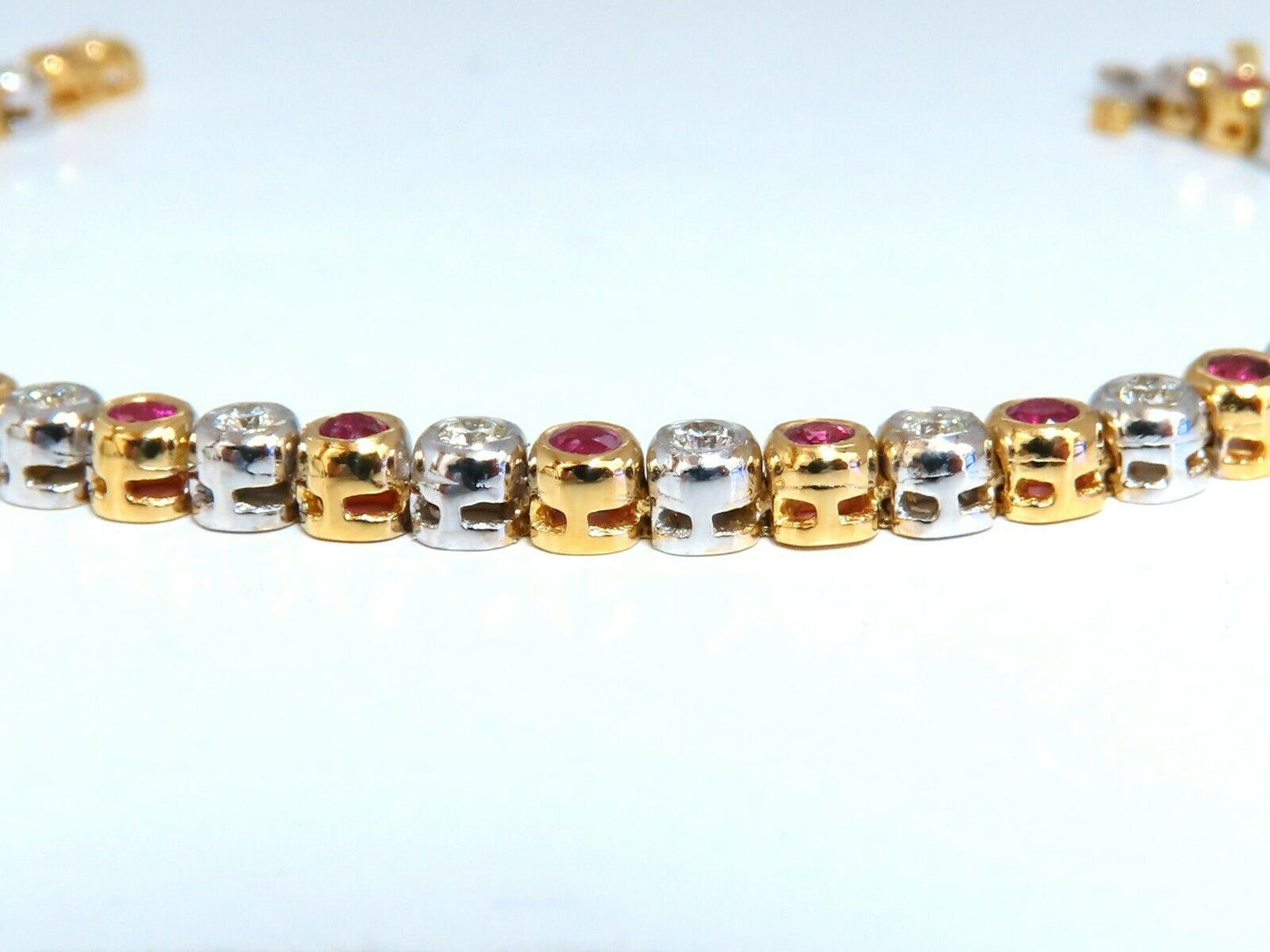 3.84ct Natural Ruby Diamonds Tennis Bracelet Alternating Two Toned