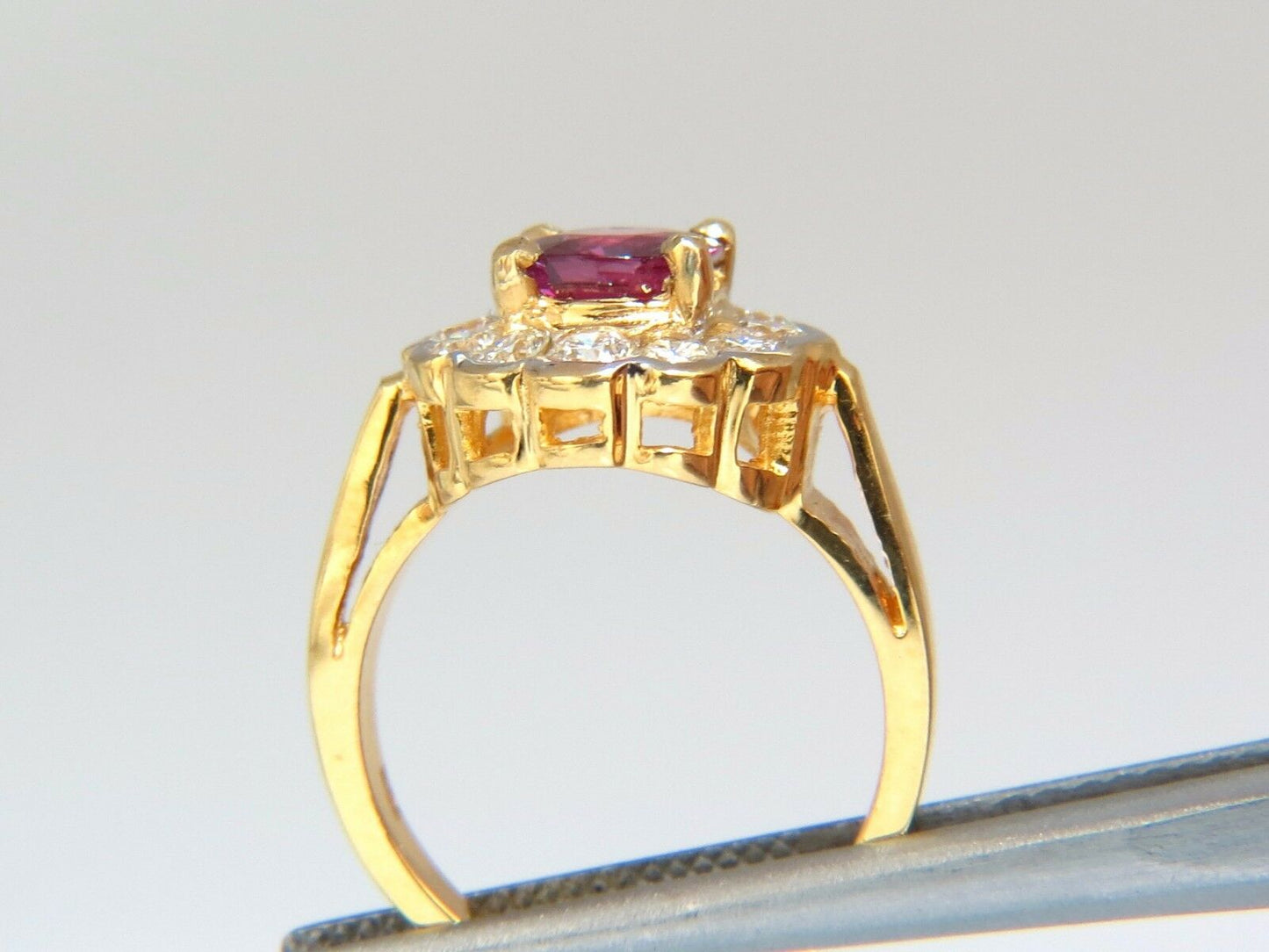 GIA Certified 1.61ct oval cut purple red ruby 1.01ct diamonds ring 18kt