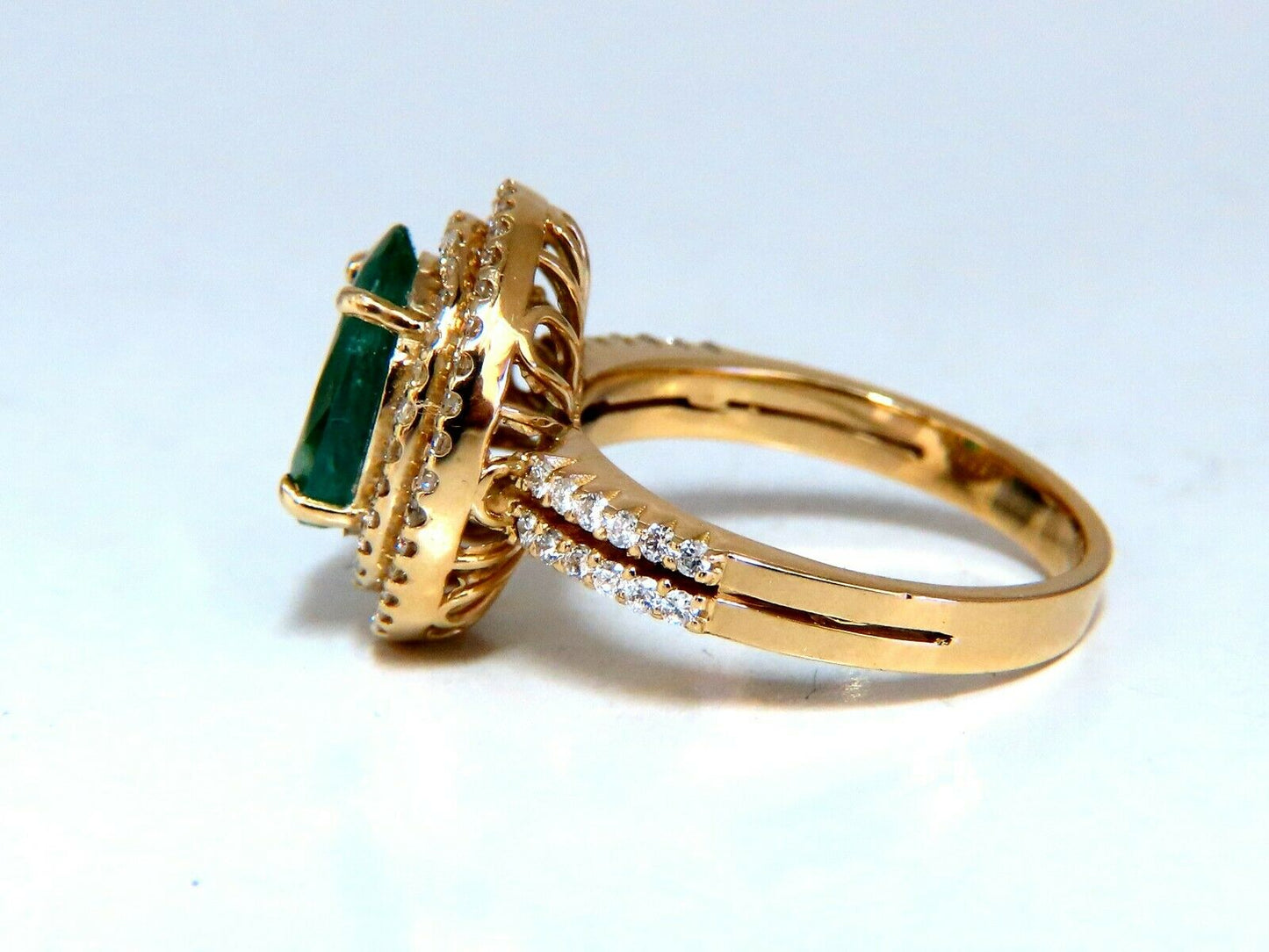2.93ct Natural Emerald Diamonds Double Halo Ring 14kt