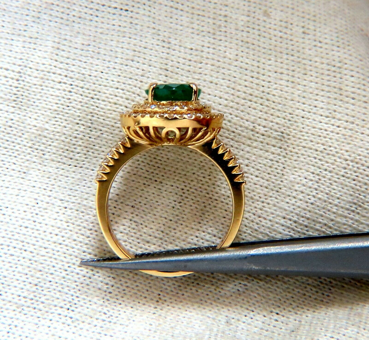 2.93ct Natural Emerald Diamonds Double Halo Ring 14kt