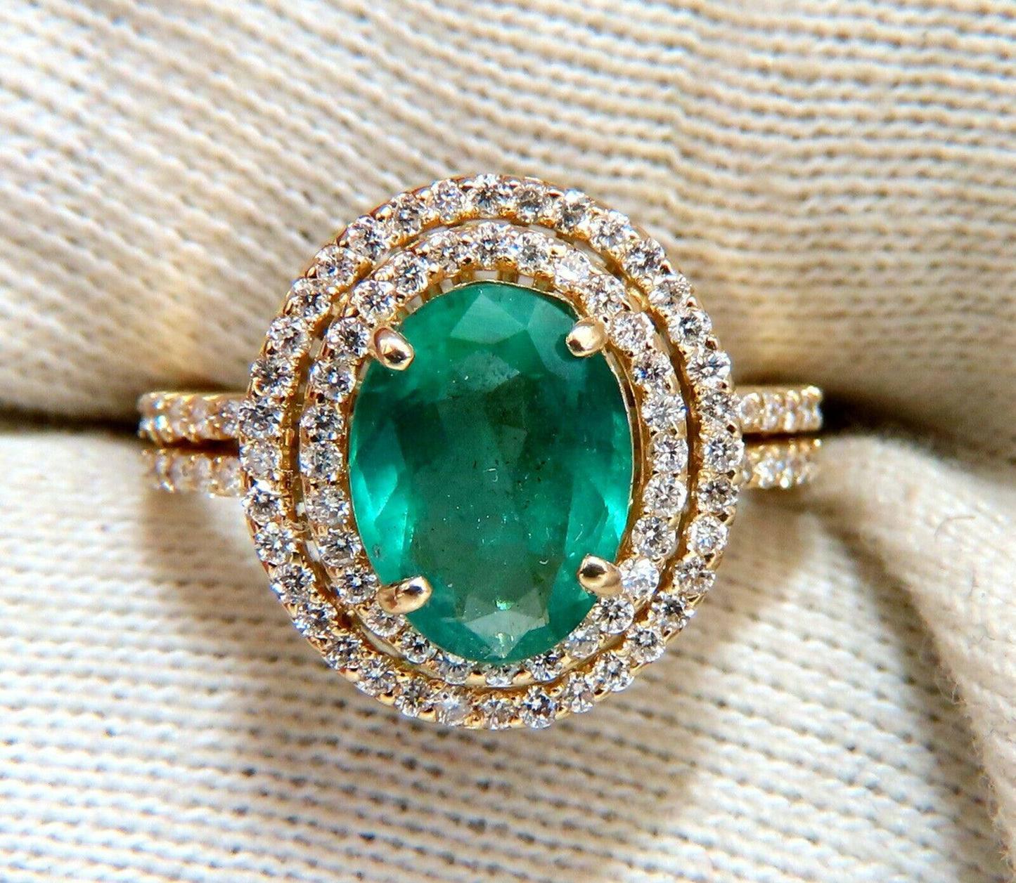 2.93ct Natural Emerald Diamonds Double Halo Ring 14kt