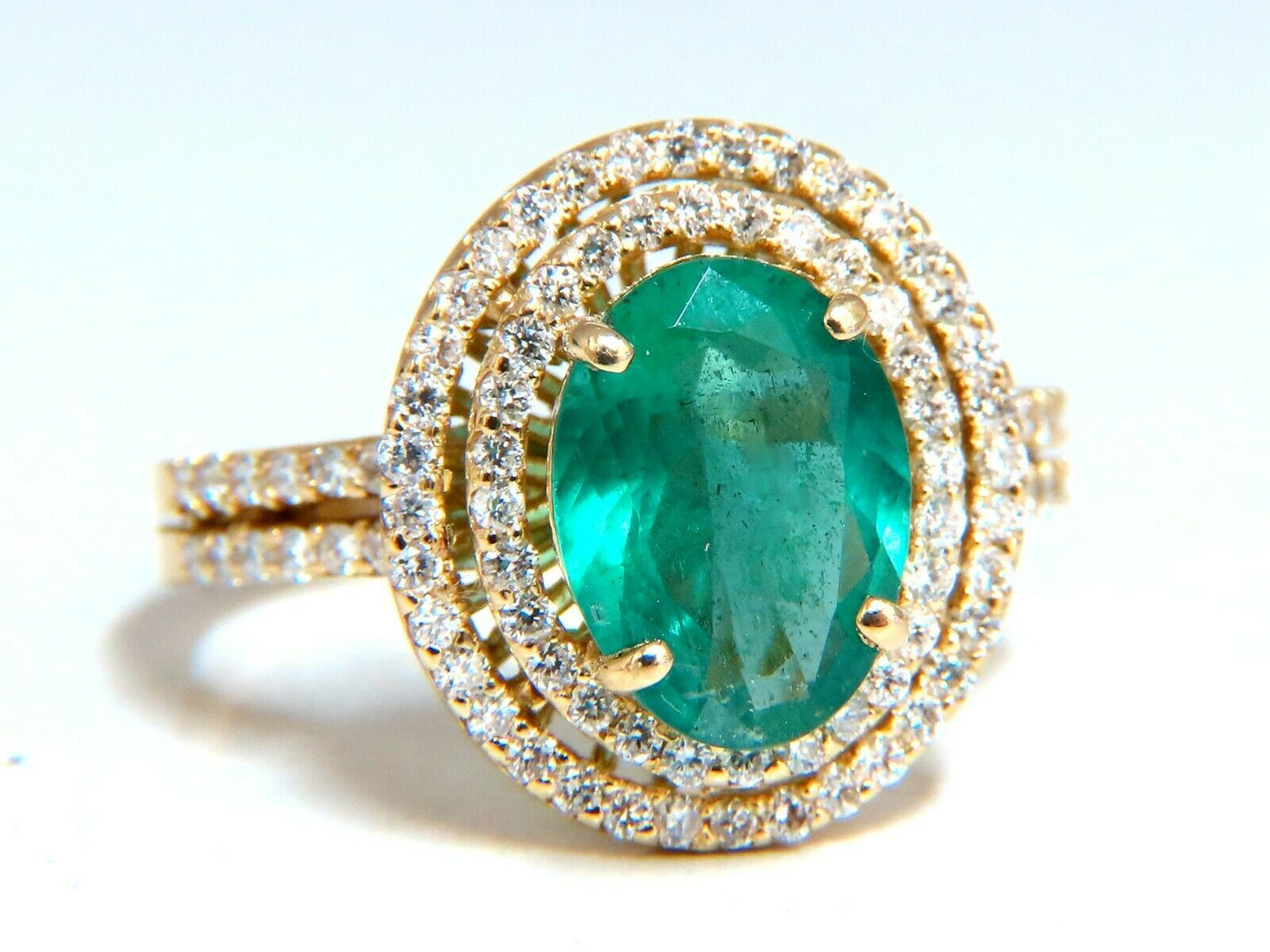 2.93ct Natural Emerald Diamonds Double Halo Ring 14kt