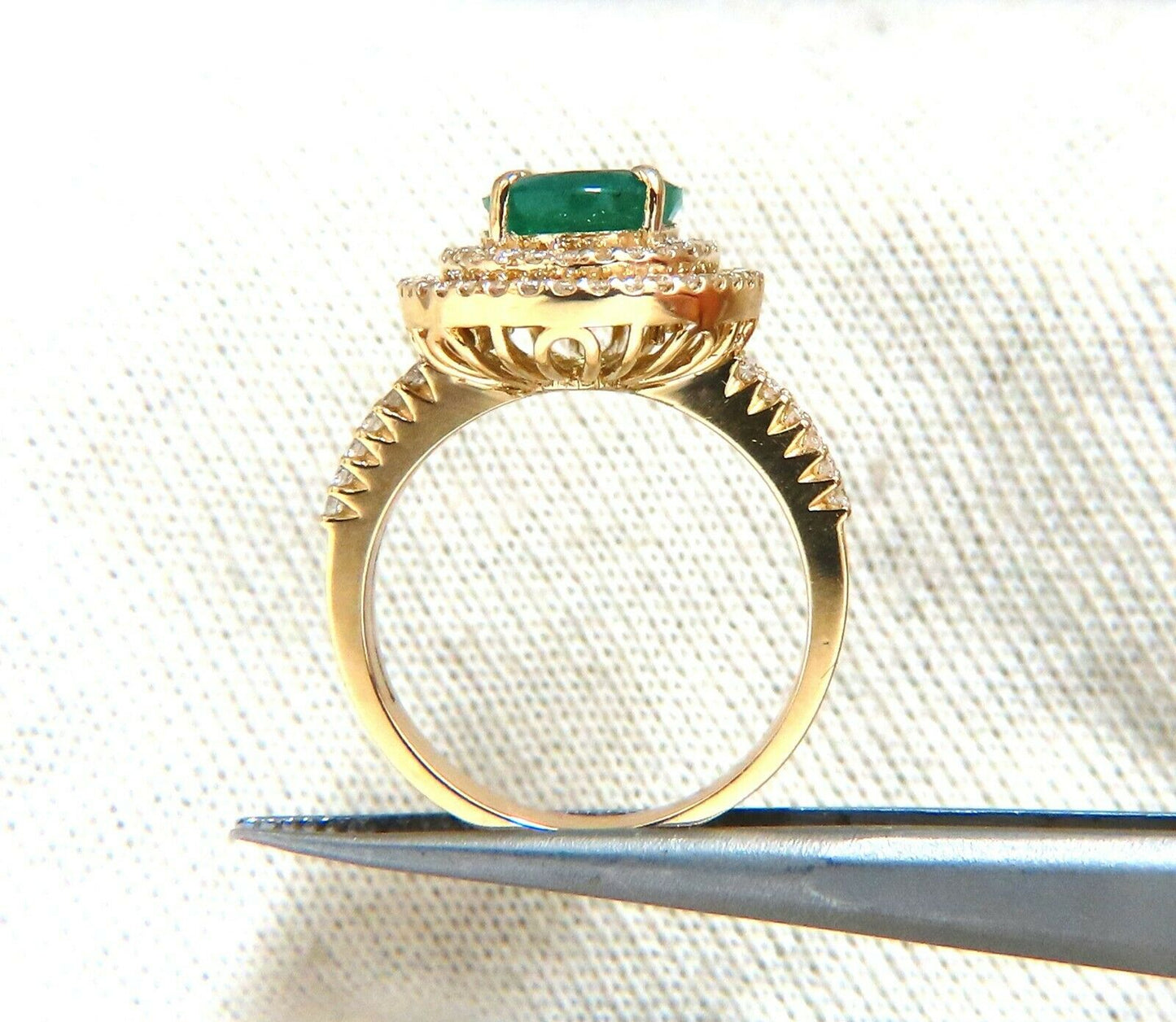 2.93ct Natural Emerald Diamonds Double Halo Ring 14kt