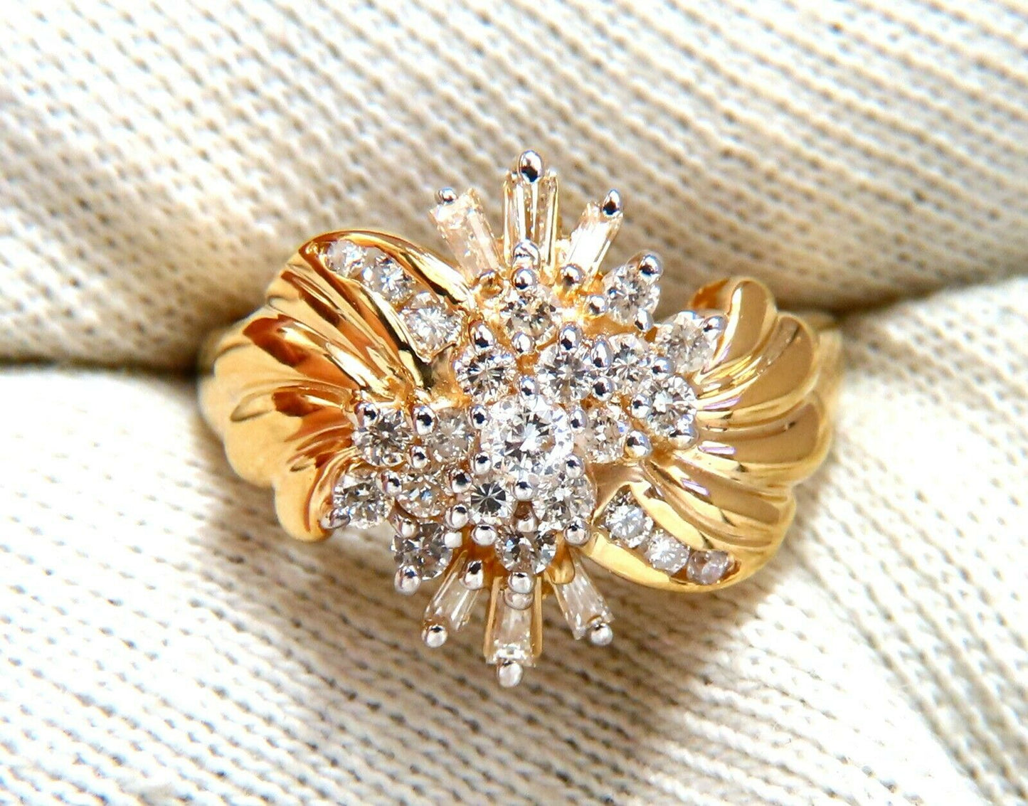 .70ct Natural Baguette & Rounds Flaming Cocktail Cluster Diamonds Ring 14kt