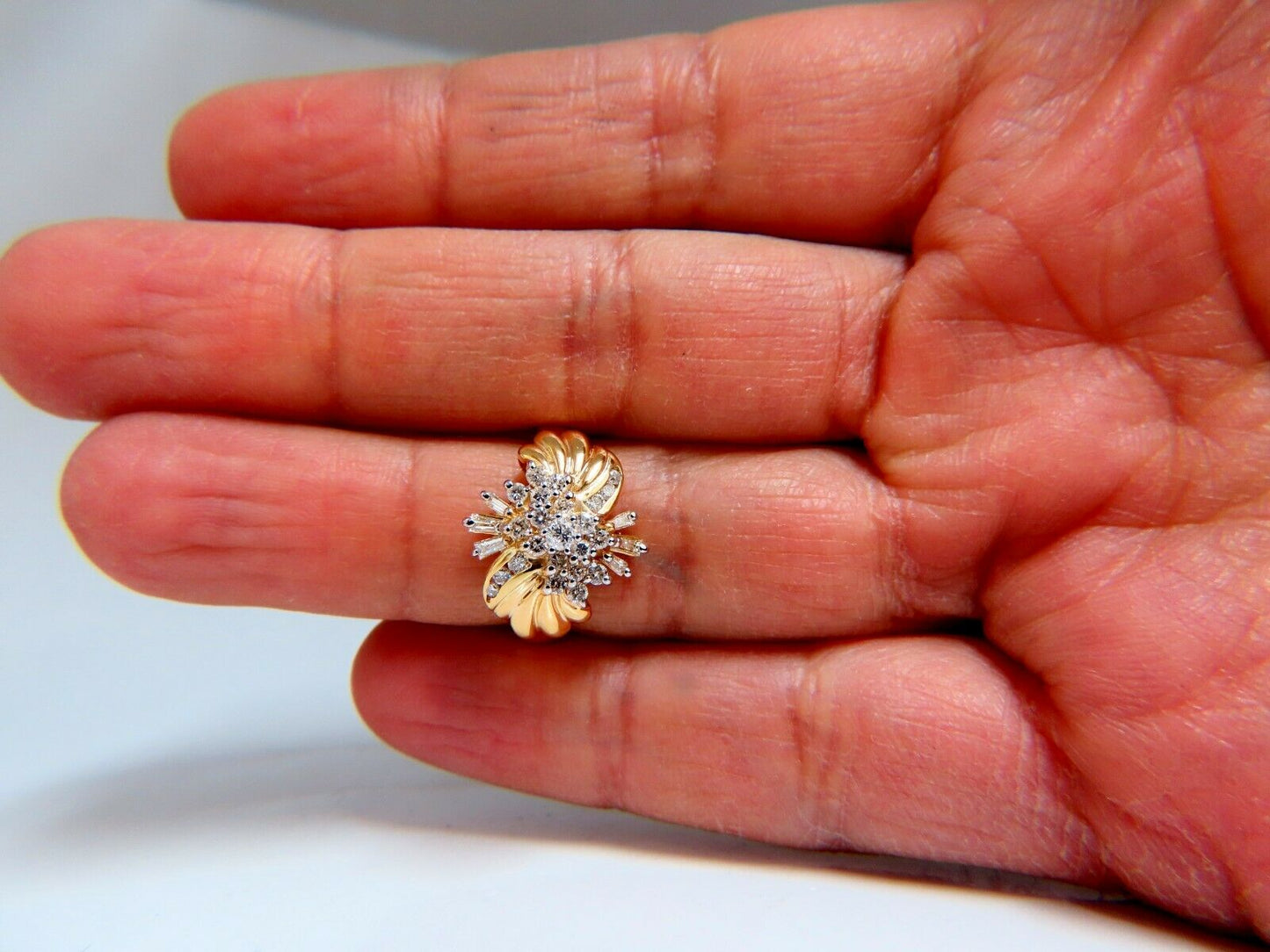 .70ct Natural Baguette & Rounds Flaming Cocktail Cluster Diamonds Ring 14kt