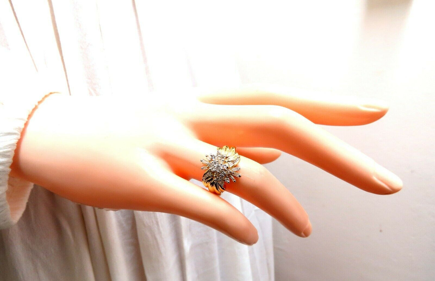 .70ct Natural Baguette & Rounds Flaming Cocktail Cluster Diamonds Ring 14kt