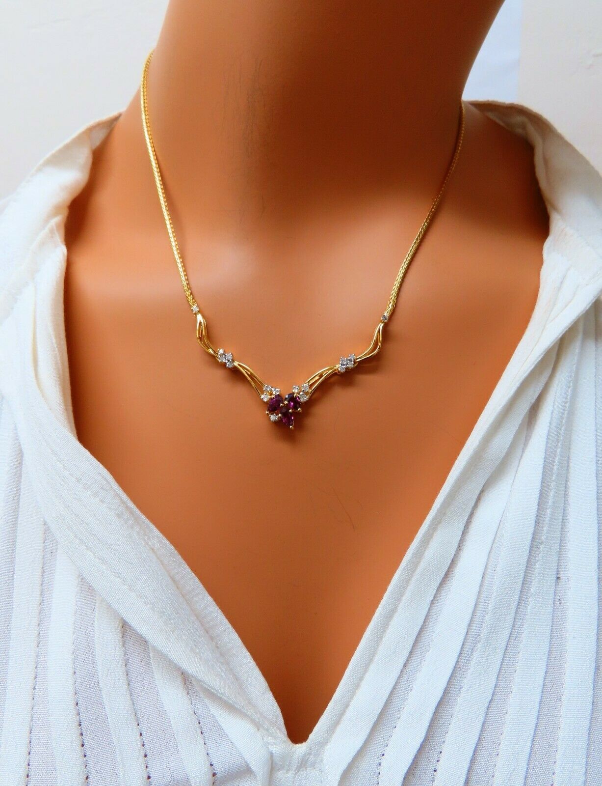 1.90ct Natural Ruby Diamonds Lariat Necklace 14kt
