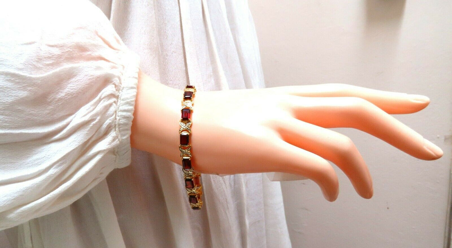 16.15ct Natural Garnets Diamond X Tennis Bracelet 14kt