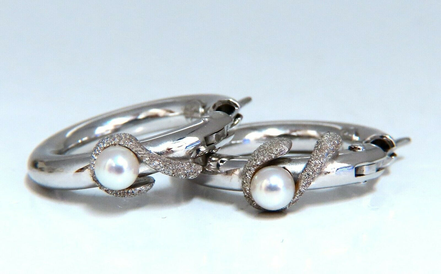 4mm Natural Fresh Water Pearl Hoop Earrings 14kt