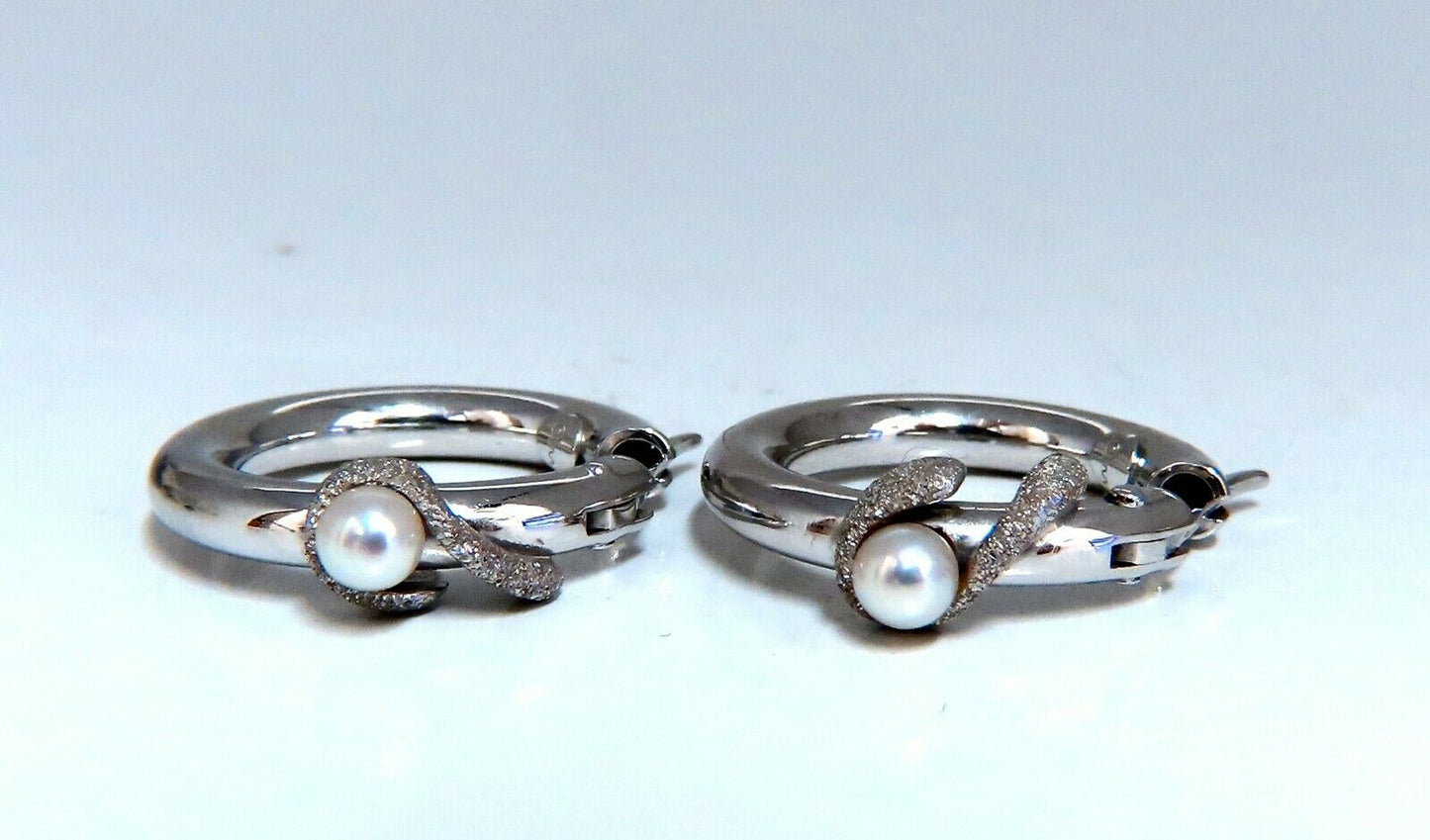 4mm Natural Fresh Water Pearl Hoop Earrings 14kt