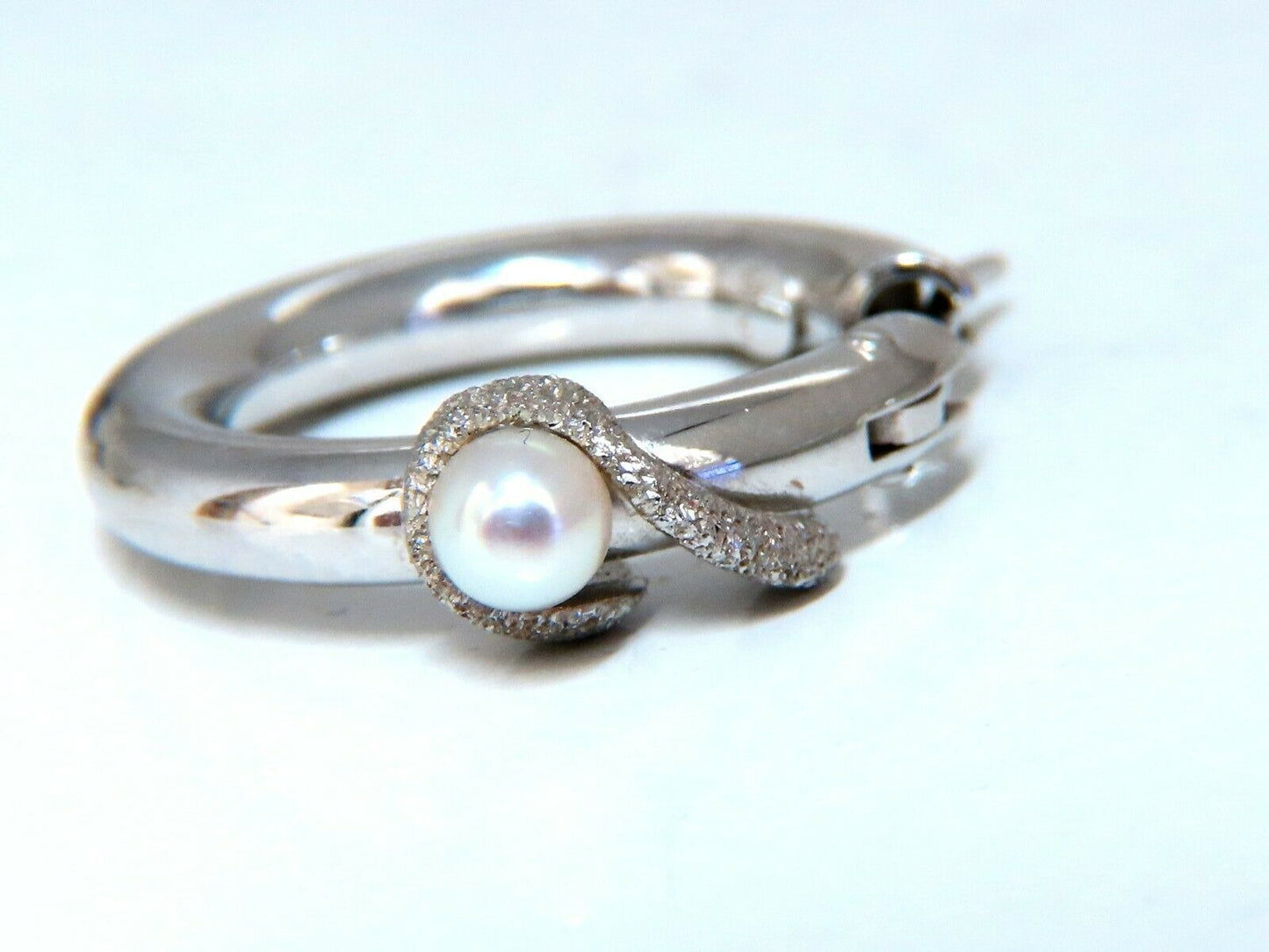 4mm Natural Fresh Water Pearl Hoop Earrings 14kt