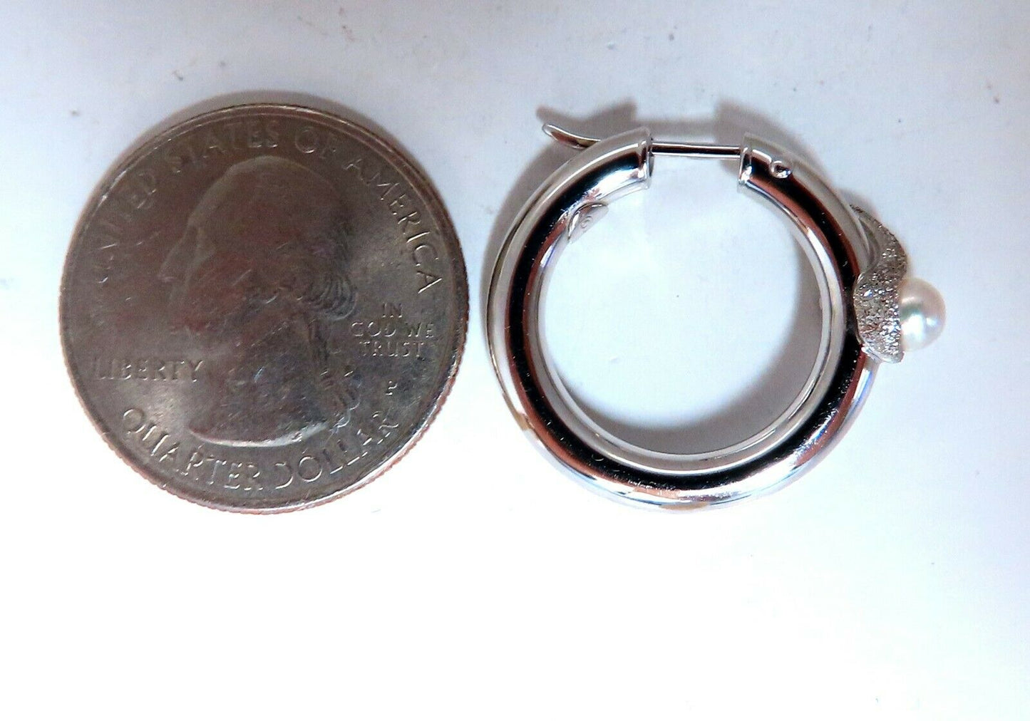 4mm Natural Fresh Water Pearl Hoop Earrings 14kt