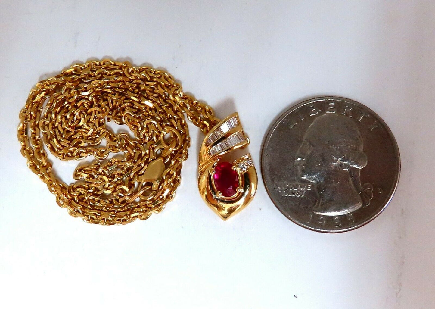 .91ct Natural Oval Ruby & Diamonds Necklace 14 Karat