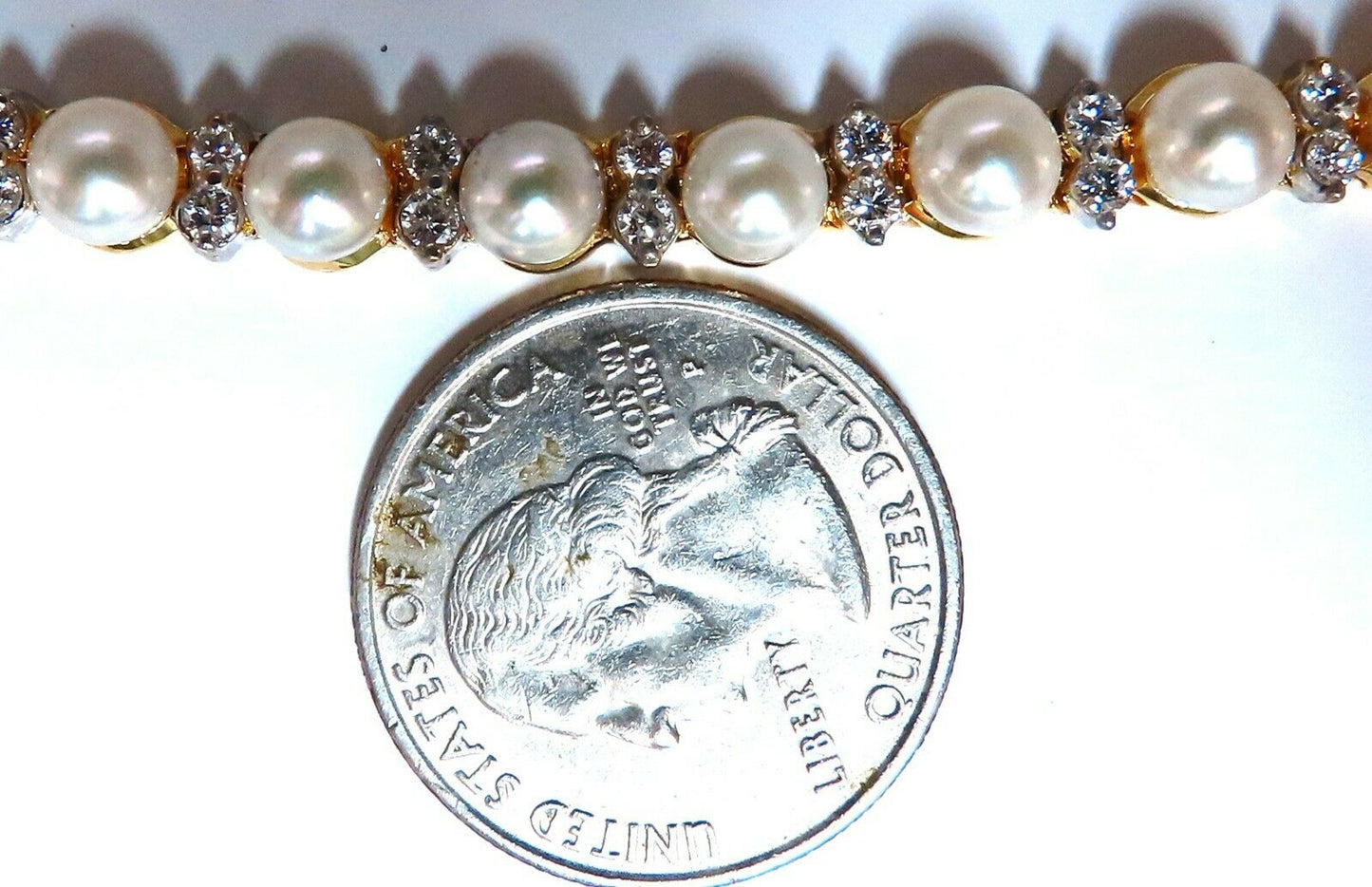 3.03ct Natural Akoya Pearls & Diamonds Riviera Necklace 14kt