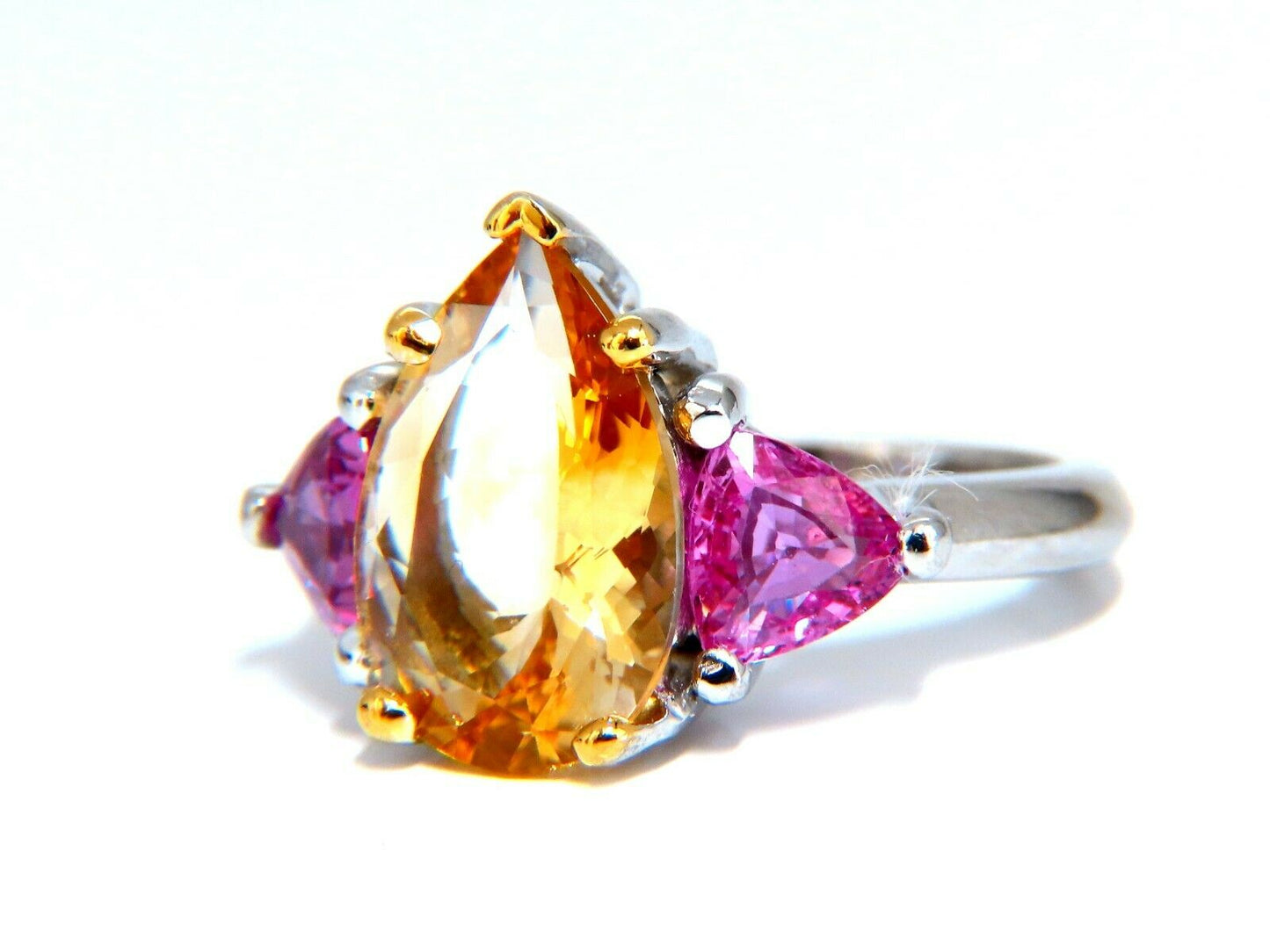 7.23ct Natural Pear Citrine Pink Sapphire Platinum Ring