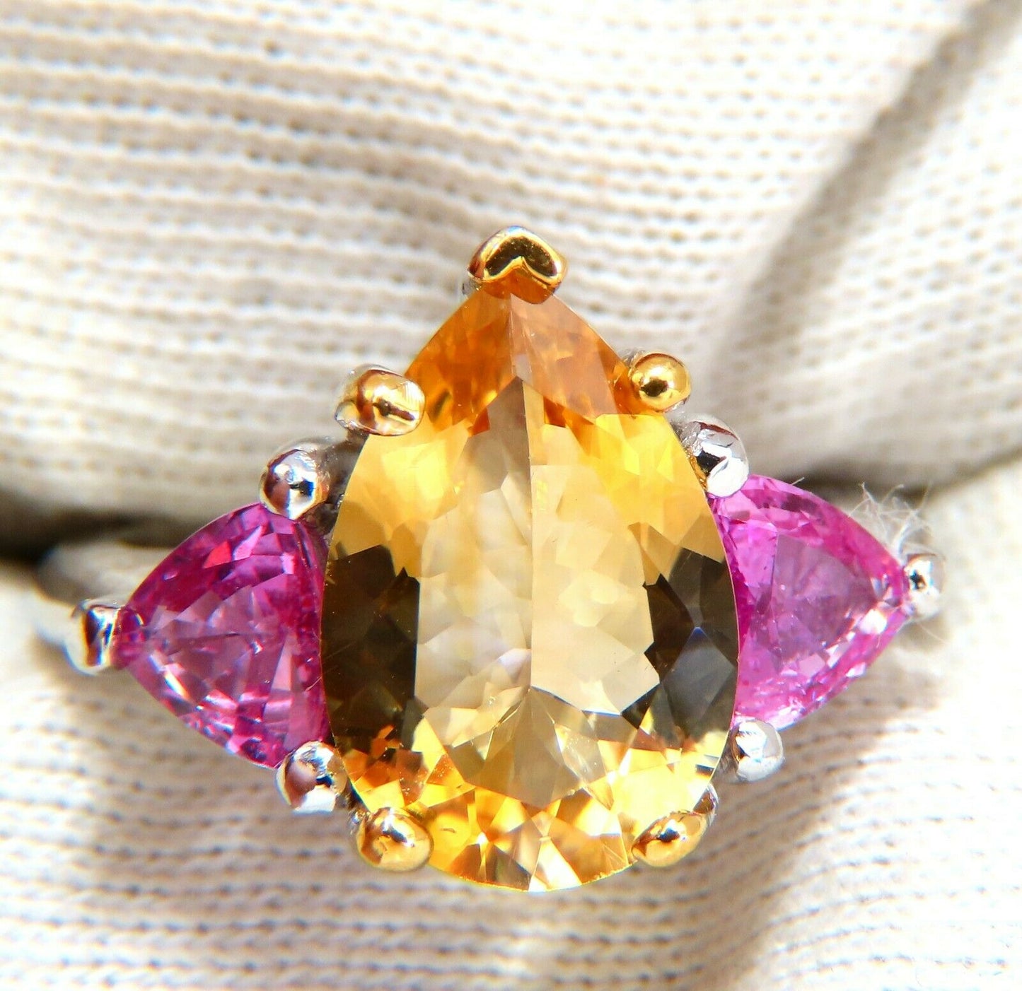 7.23ct Natural Pear Citrine Pink Sapphire Platinum Ring