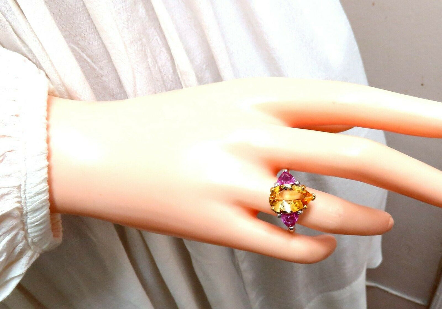7.23ct Natural Pear Citrine Pink Sapphire Platinum Ring