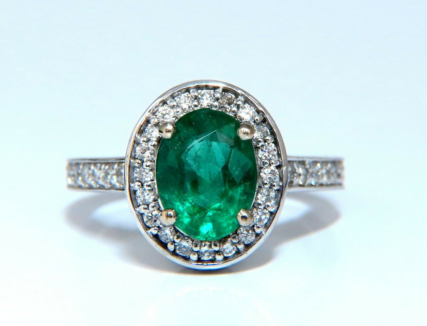 3.08ct Natural Vivid Green Emerald Diamonds Halo Ring 14kt
