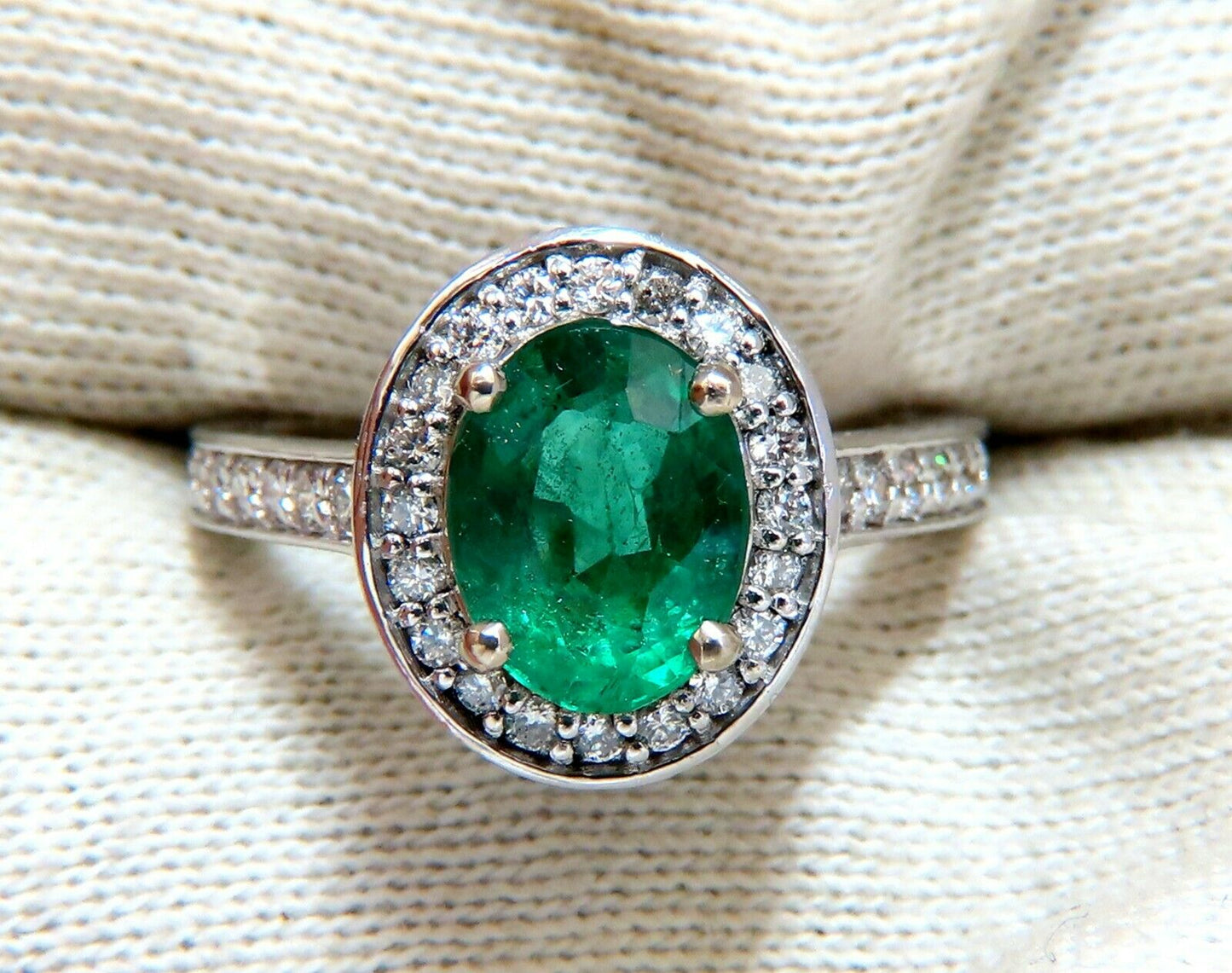 3.08ct Natural Vivid Green Emerald Diamonds Halo Ring 14kt