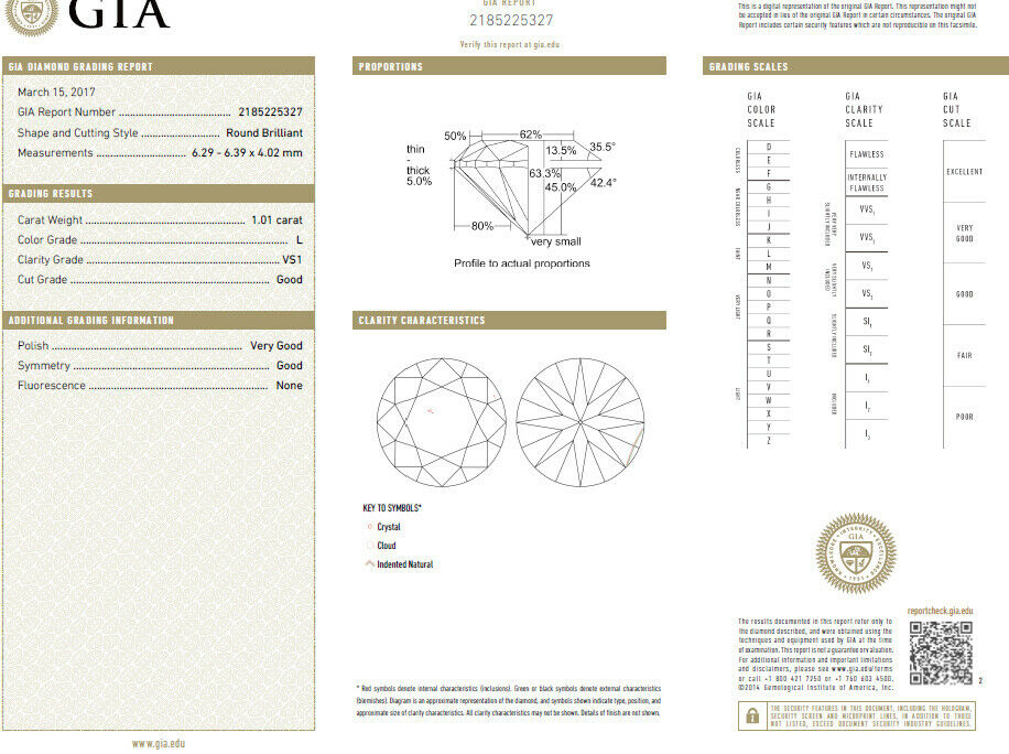 GIA Certified 1.01ct L/VS1 Diamond Engagement Ring Platinum Prime