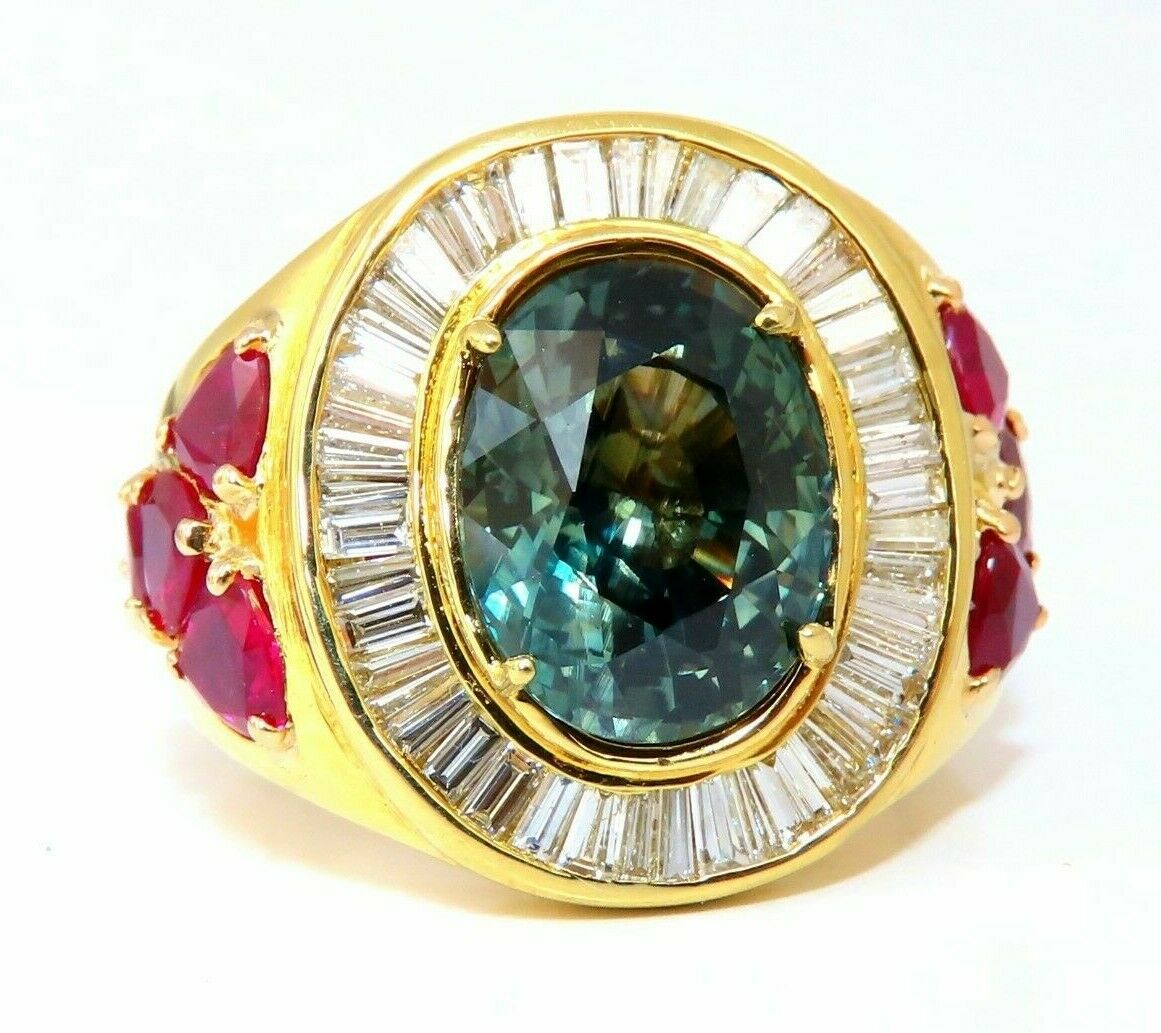 GIA Certified 7.71ct Natural Green Blue Sapphire Diamond Ring 18kt Unisex