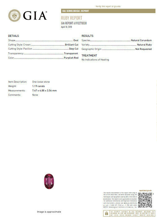 GIA Certified 1.19ct oval cut red No Heat Ruby diamonds ring 14kt