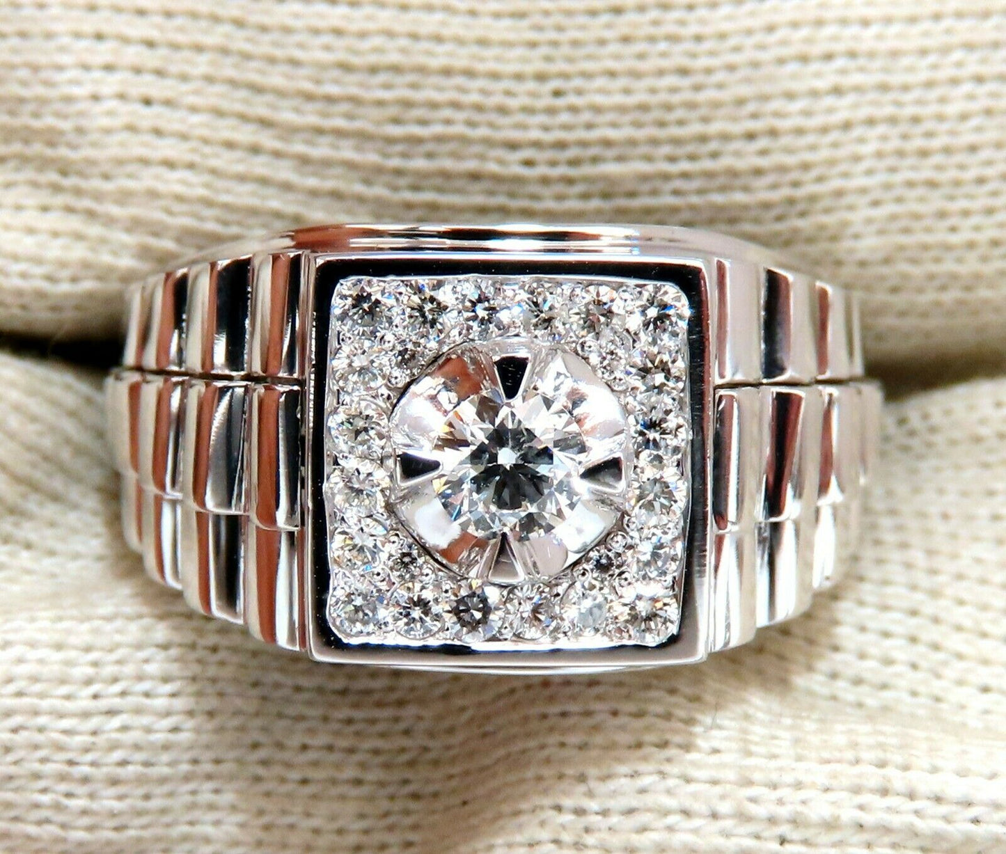 .63ct Natural Diamonds Mens Solitaire Accent Ring 14 Karat "Watch Band"