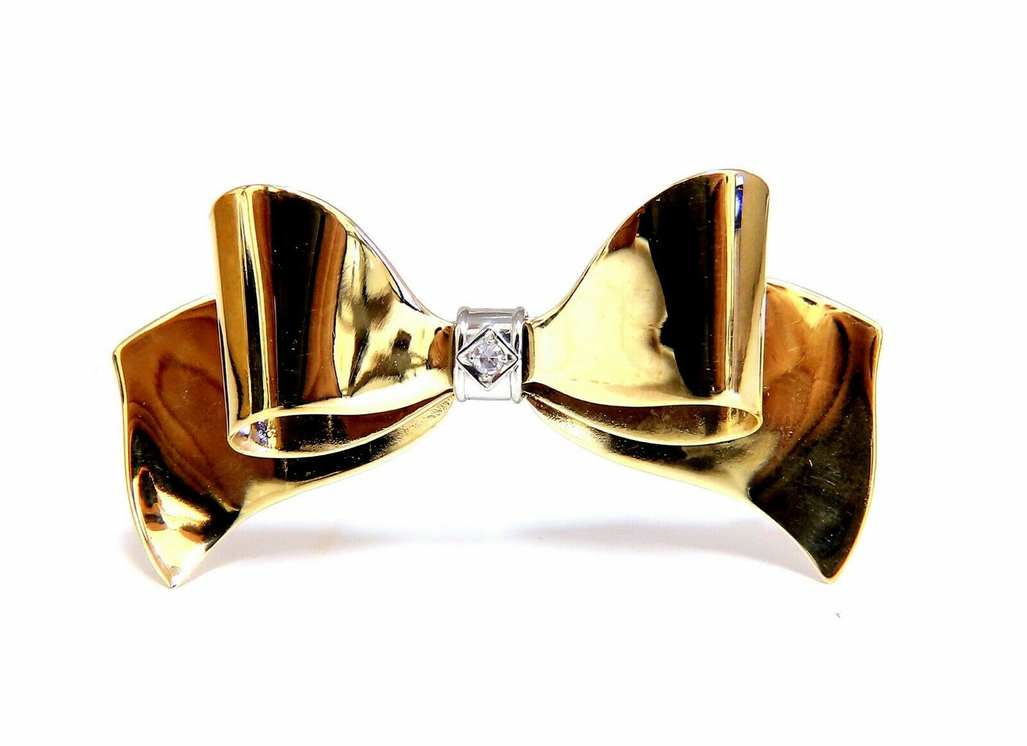 Achievement Ribbon Diamond Bow Pin 14 Karat