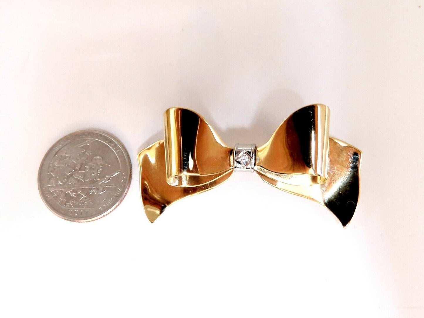 Achievement Ribbon Diamond Bow Pin 14 Karat