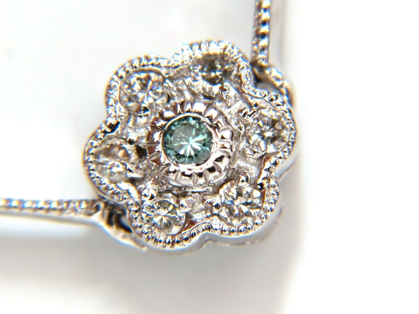 1.00CT Round Brilliant Blue Diamonds Flower Cluster Eternity Necklace 14KT