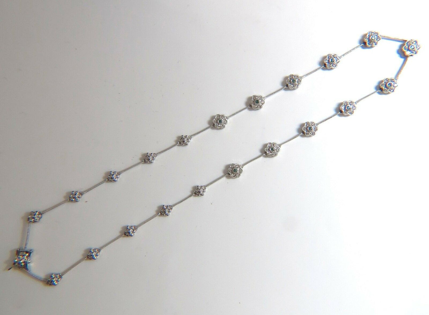 1.00CT Round Brilliant Blue Diamonds Flower Cluster Eternity Necklace 14KT