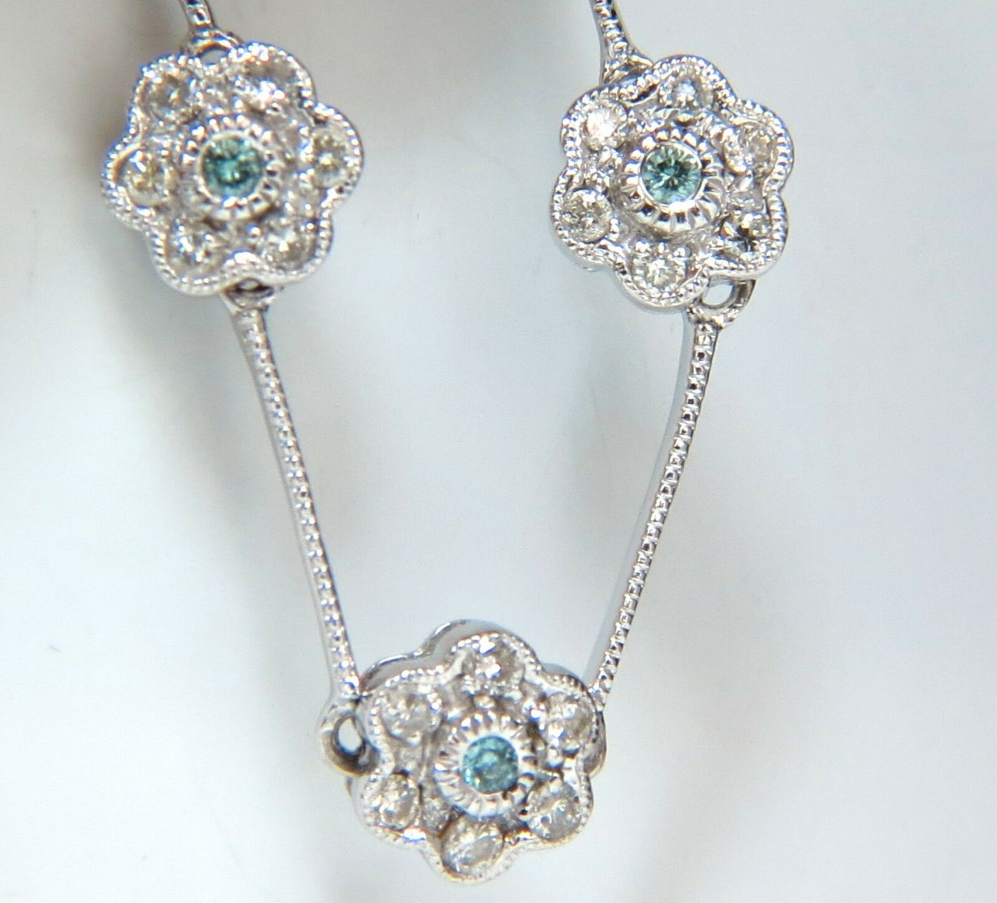 1.00CT Round Brilliant Blue Diamonds Flower Cluster Eternity Necklace 14KT