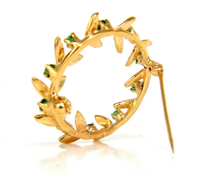 14kt. .65ct Natural green tsavorite brooch pin