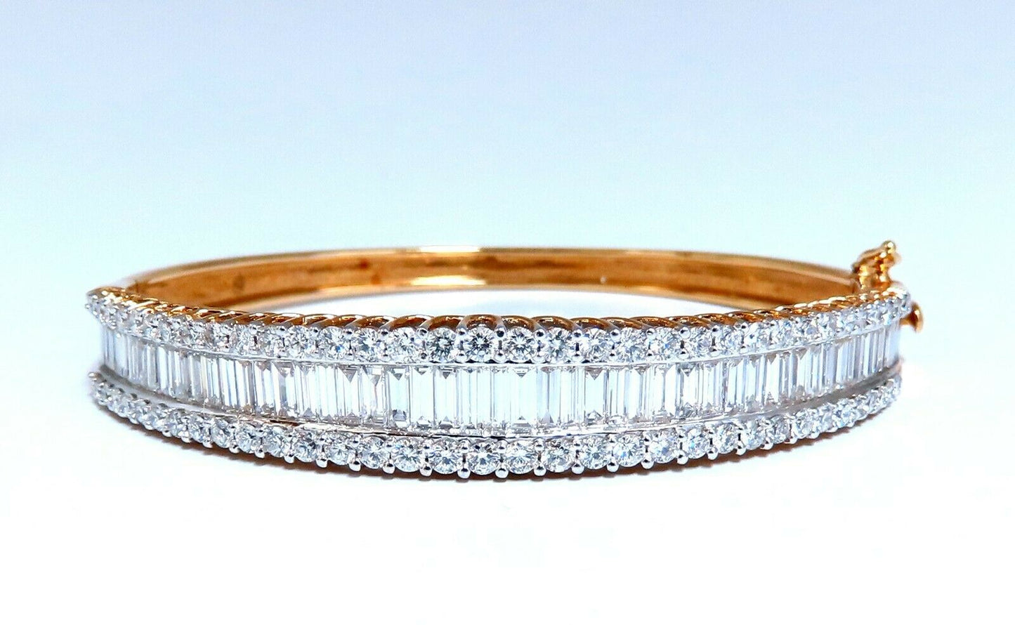 4.23ct Baguette & Rounds Diamond Three Row Bracelet 14kt