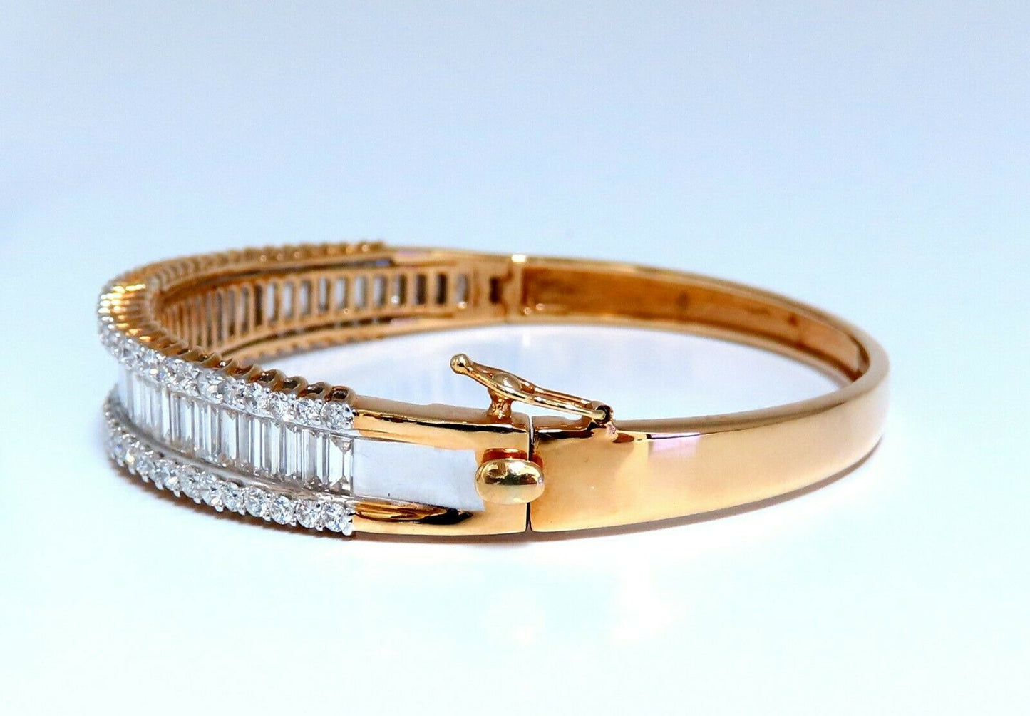 4.23ct Baguette & Rounds Diamond Three Row Bracelet 14kt