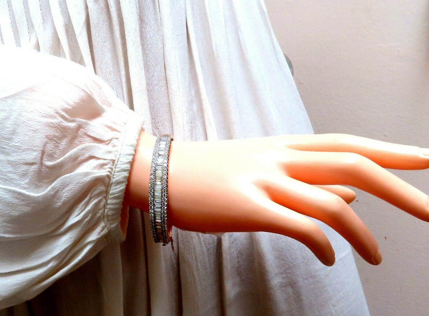 4.23ct Baguette & Rounds Diamond Three Row Bracelet 14kt